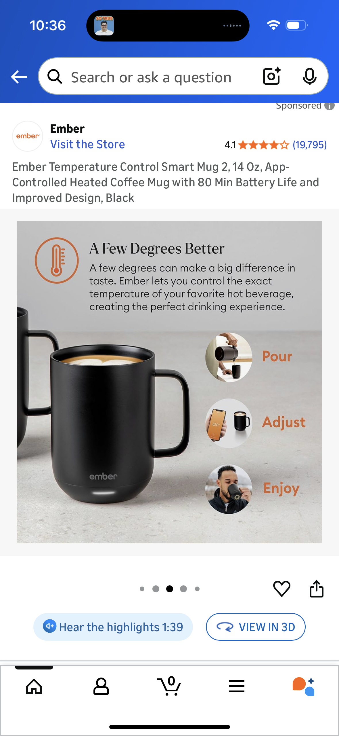 Ember Temperature Control Smart Mug 2, 14 Oz, App-Controlled Heated Coffee Mug with 80 Min Battery Life and Improved Design, Black