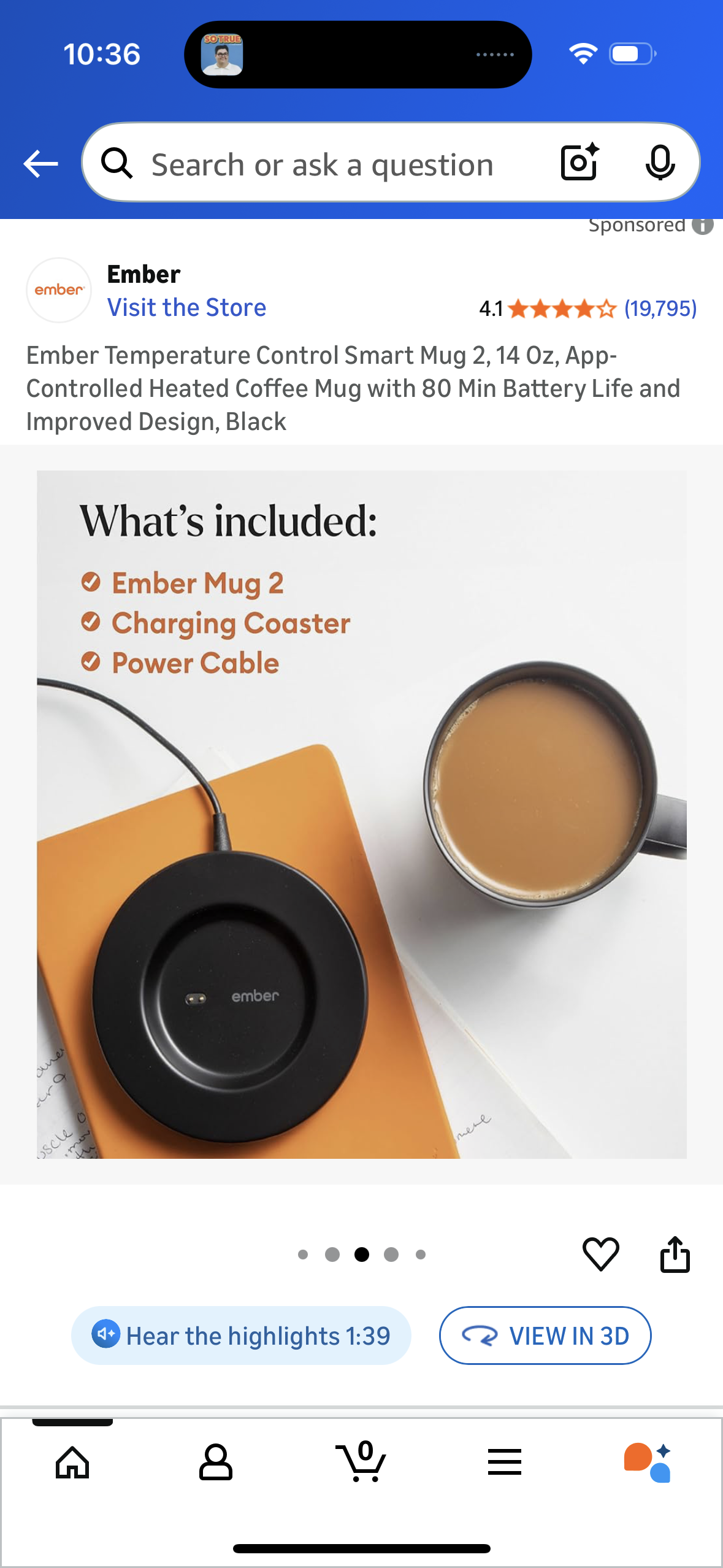 Ember Temperature Control Smart Mug 2, 14 Oz, App-Controlled Heated Coffee Mug with 80 Min Battery Life and Improved Design, Black