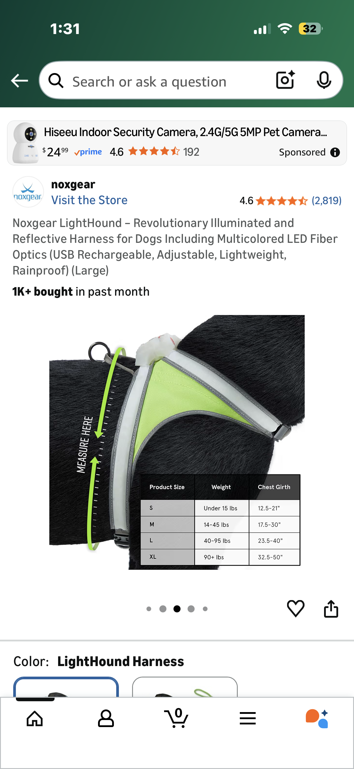 Noxgear LightHound – Revolutionary Illuminated and Reflective Harness for Dogs Including Multicolored LED Fiber Optics (USB Rechargeable, Adjustable, Lightweight, Rainproof) (Large