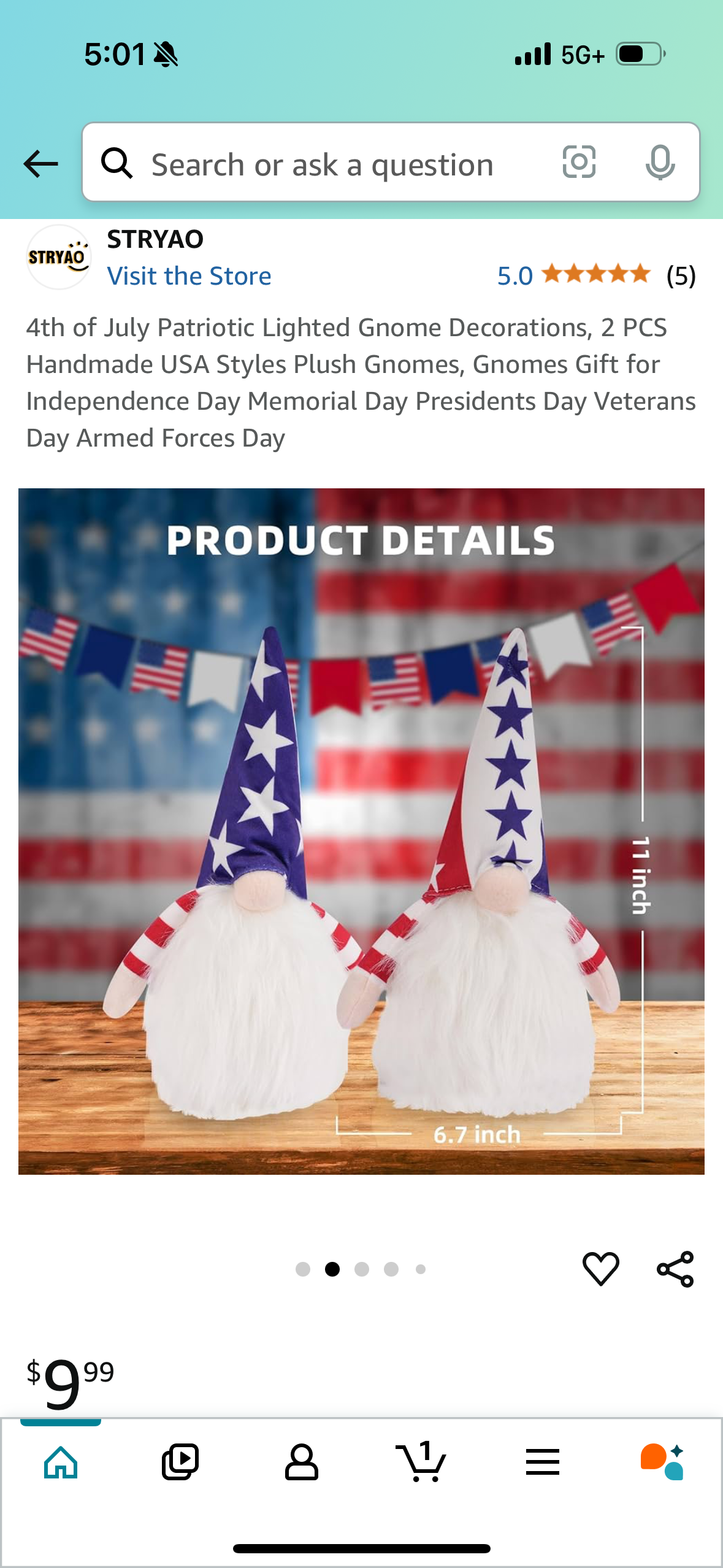 4th of July Patriotic Lighted Gnome Decorations, 2 PCS Handmade USA Styles Plush Gnomes, Gnomes Gift for Independence Day Memorial Day Presidents Day Veterans Day Armed Forces Day