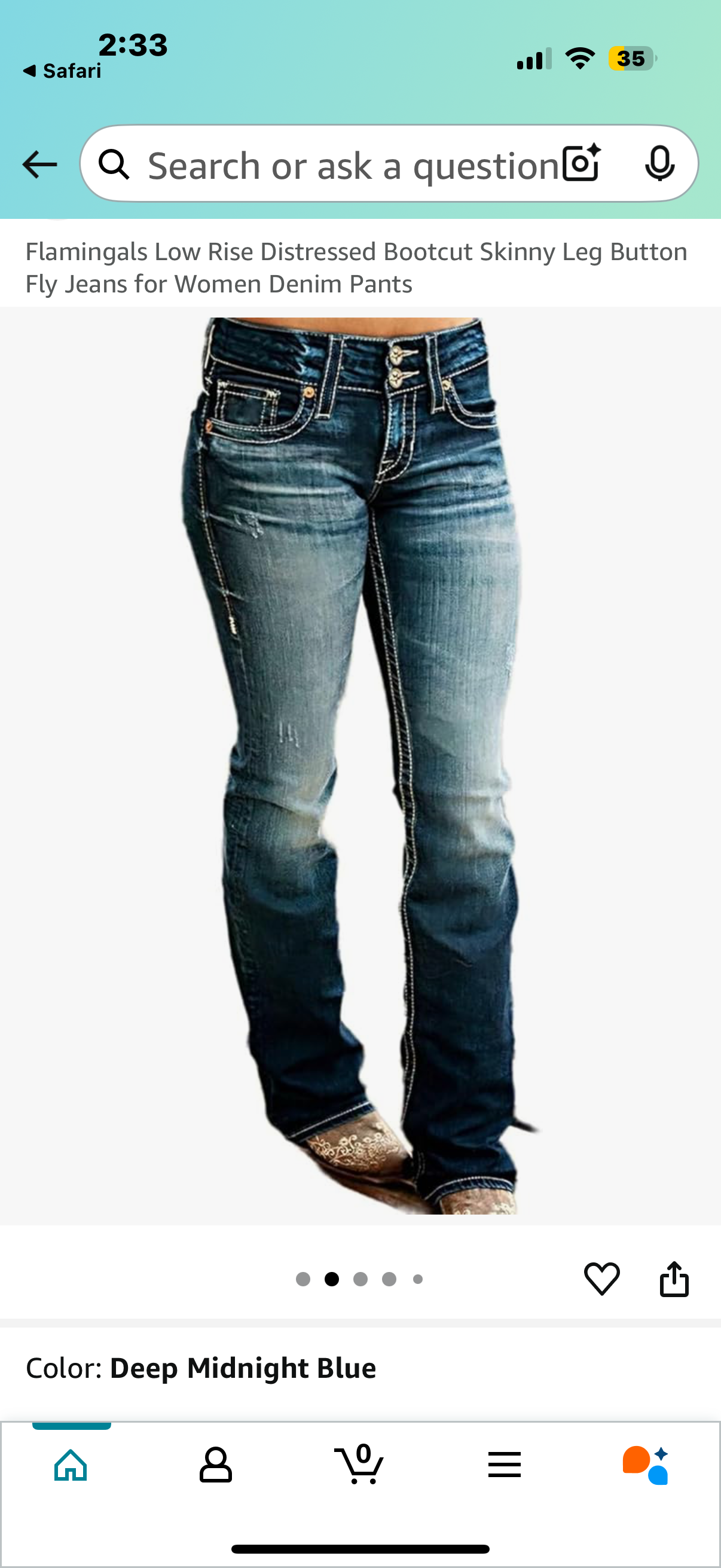 Flamingals Low Rise Distressed Bootcut Skinny Leg Button Fly Jeans for Women Denim Pants Dusk Pure Dark Blue (Size Medium )