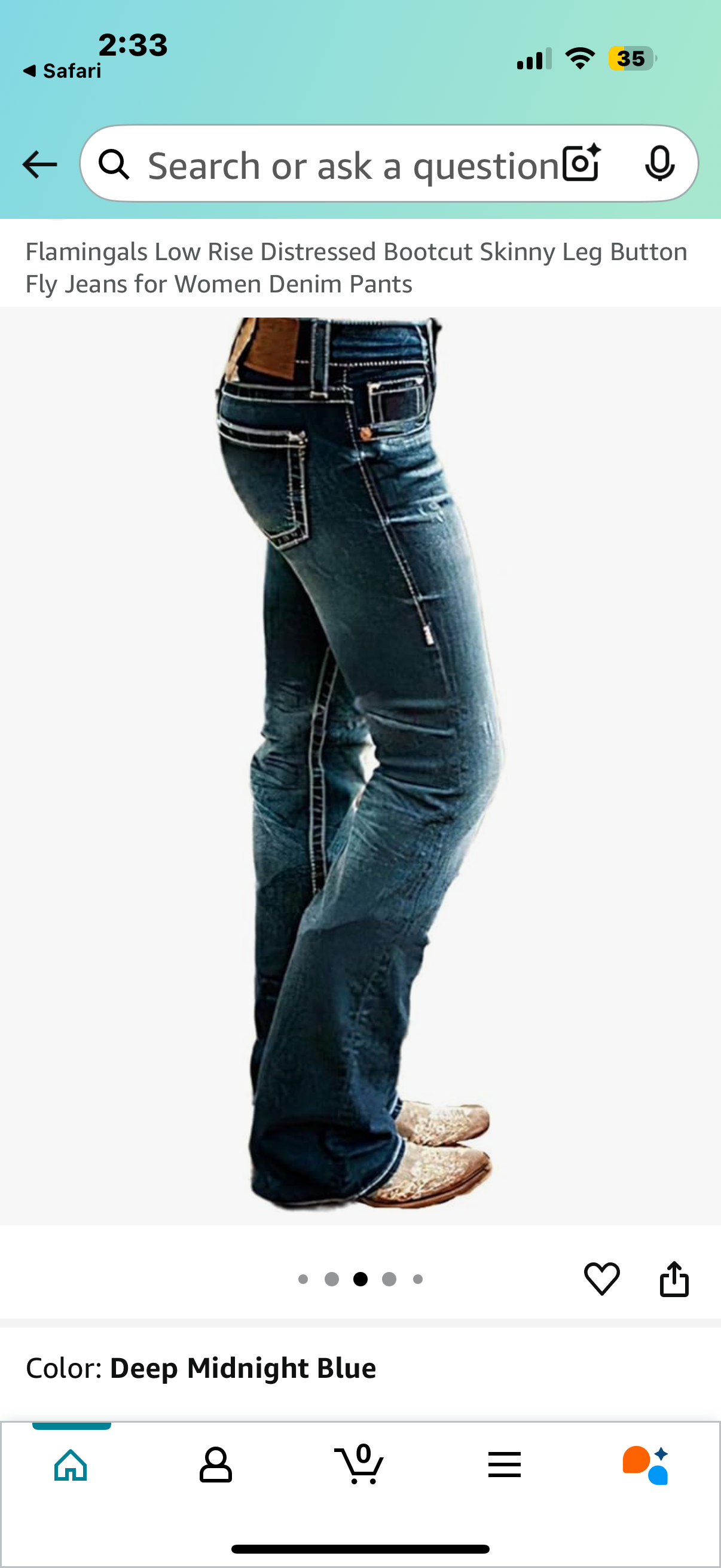Flamingals Low Rise Distressed Bootcut Skinny Leg Button Fly Jeans for Women Denim Pants Dusk Pure Dark Blue (Size Medium )
