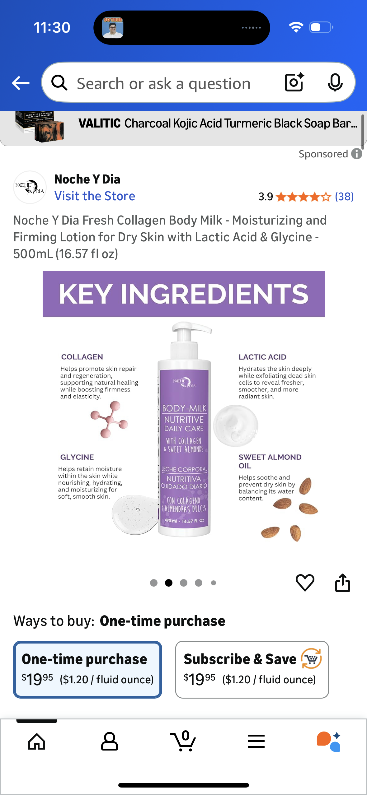 Noche Y Dia Fresh Collagen Body Milk - Moisturizing and Firming Lotion for Dry Skin with Lactic Acid & Glycine - 500mL (16.57 fl oz)