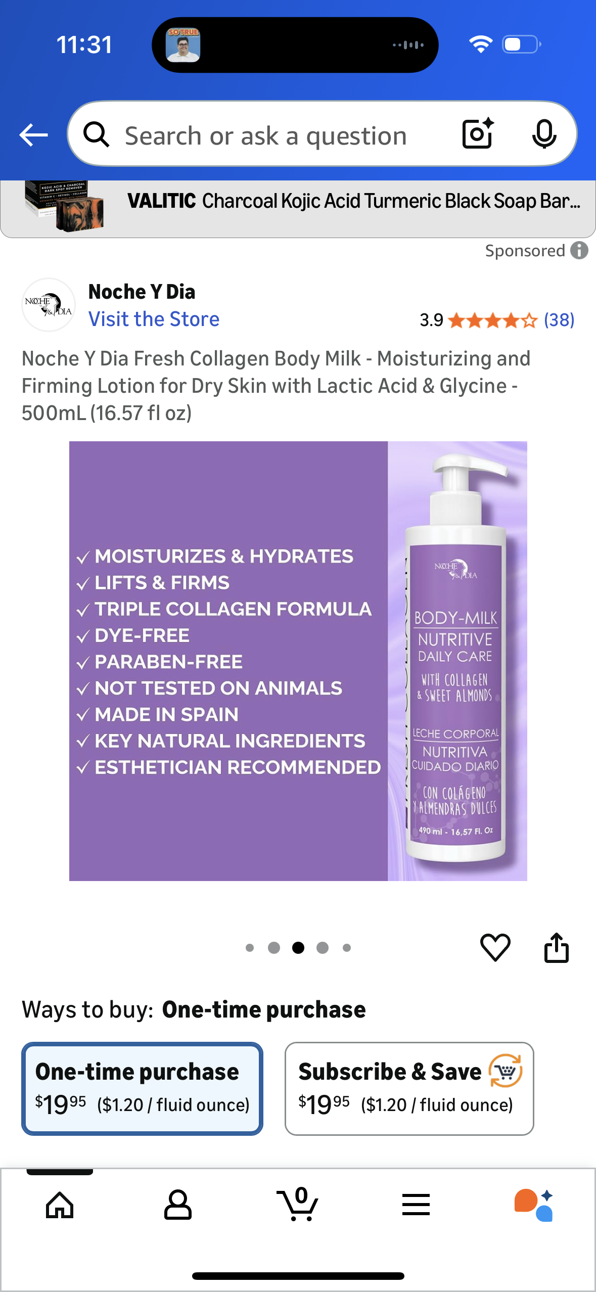 Noche Y Dia Fresh Collagen Body Milk - Moisturizing and Firming Lotion for Dry Skin with Lactic Acid & Glycine - 500mL (16.57 fl oz)