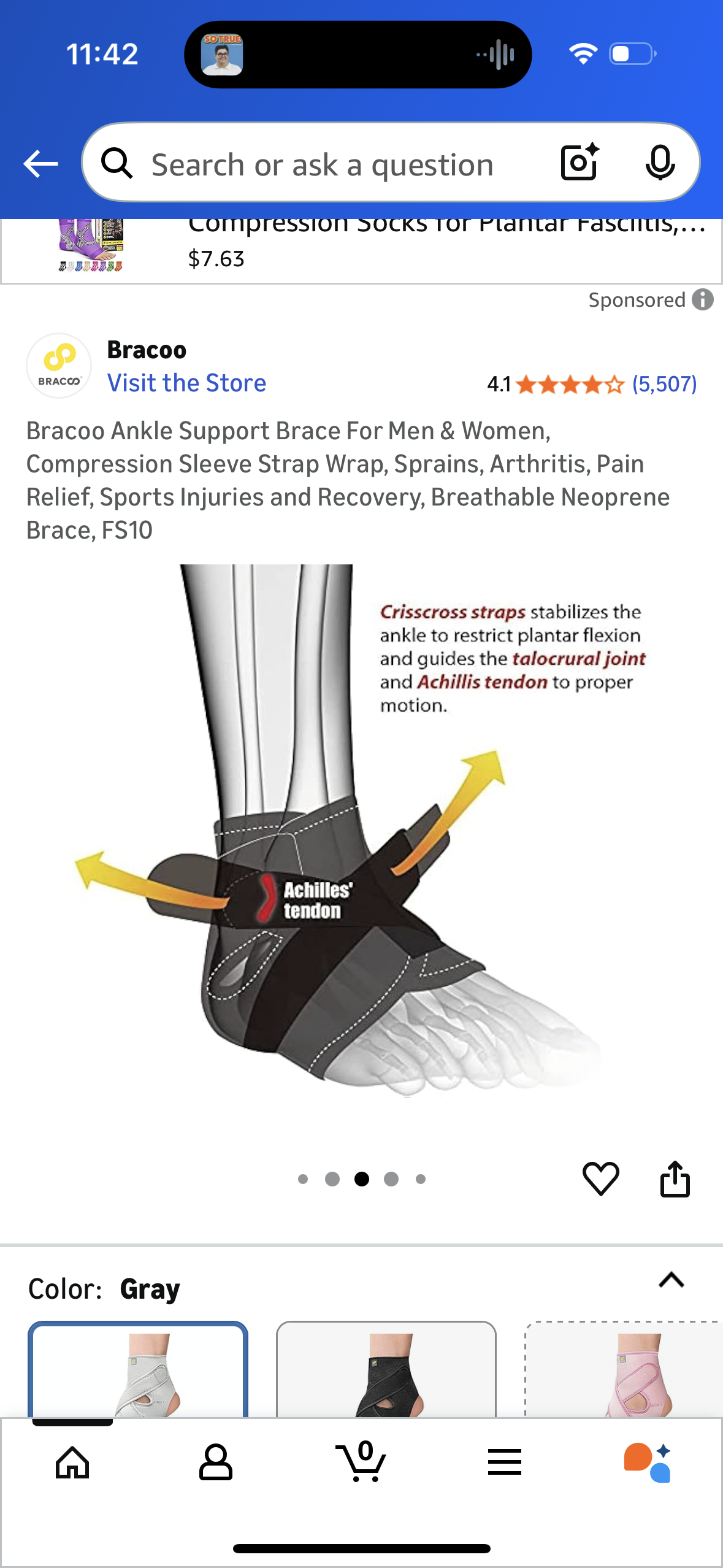 Bracoo Ankle Support Brace For Men & Women, Compression Sleeve Strap Wrap, Sprains, Arthritis, Pain Relief, Sports Injuries and Recovery, Breathable Neoprene Brace, FS10