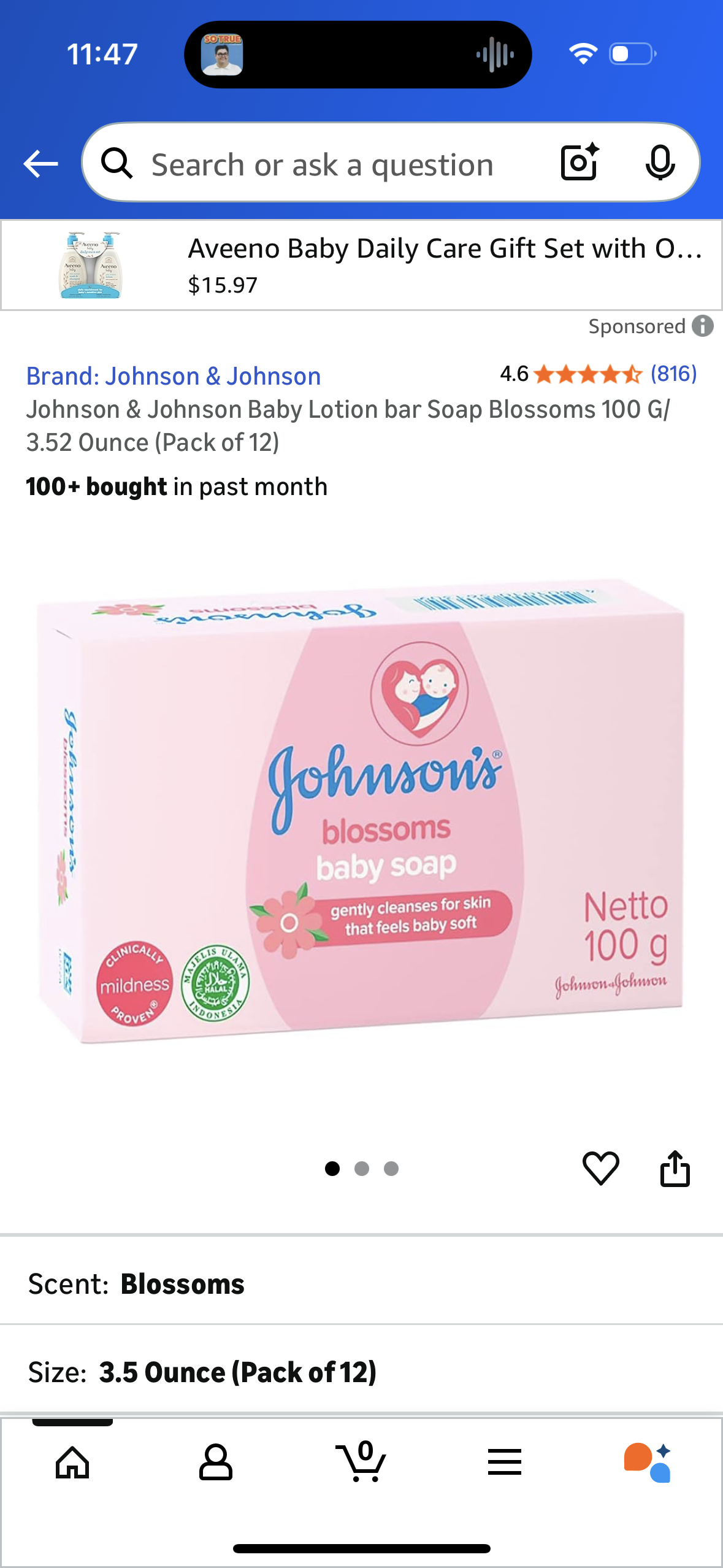 Johnson & Johnson Baby Lotion bar Soap Blossoms 100 G/ 3.52 Ounce (Pack of 12)