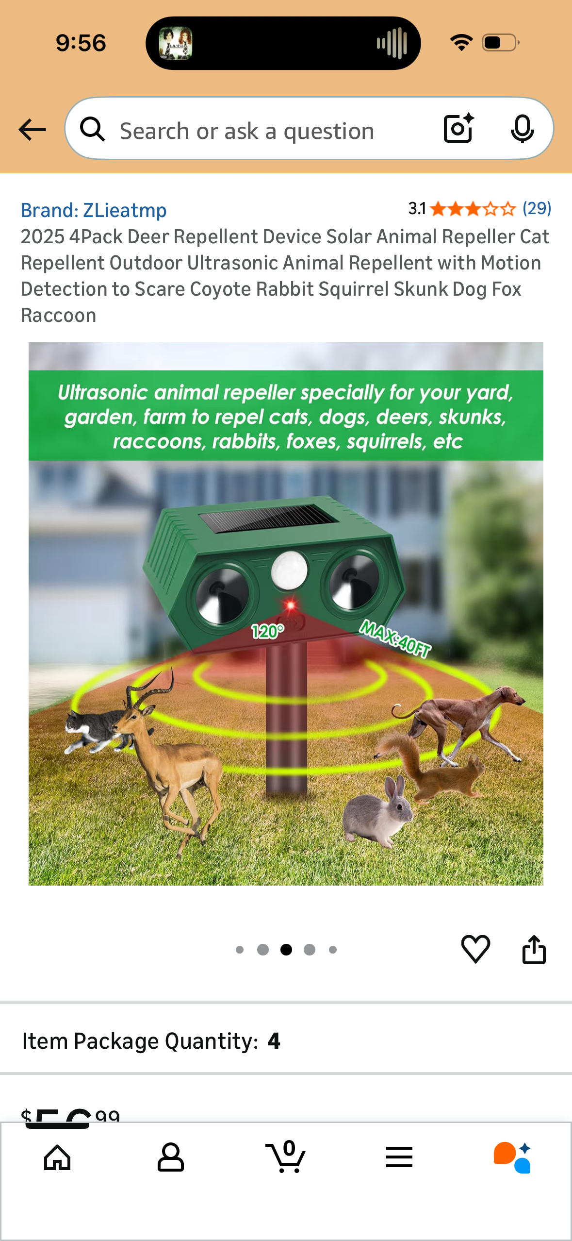 4Pack Deer Repellent Device Solar Animal Repeller Cat Repellent Outdoor Ultrasonic Animal Repellent with Motion Detection to Scare Coyote Rabbit Squirrel Skunk Dog Fox Raccoon