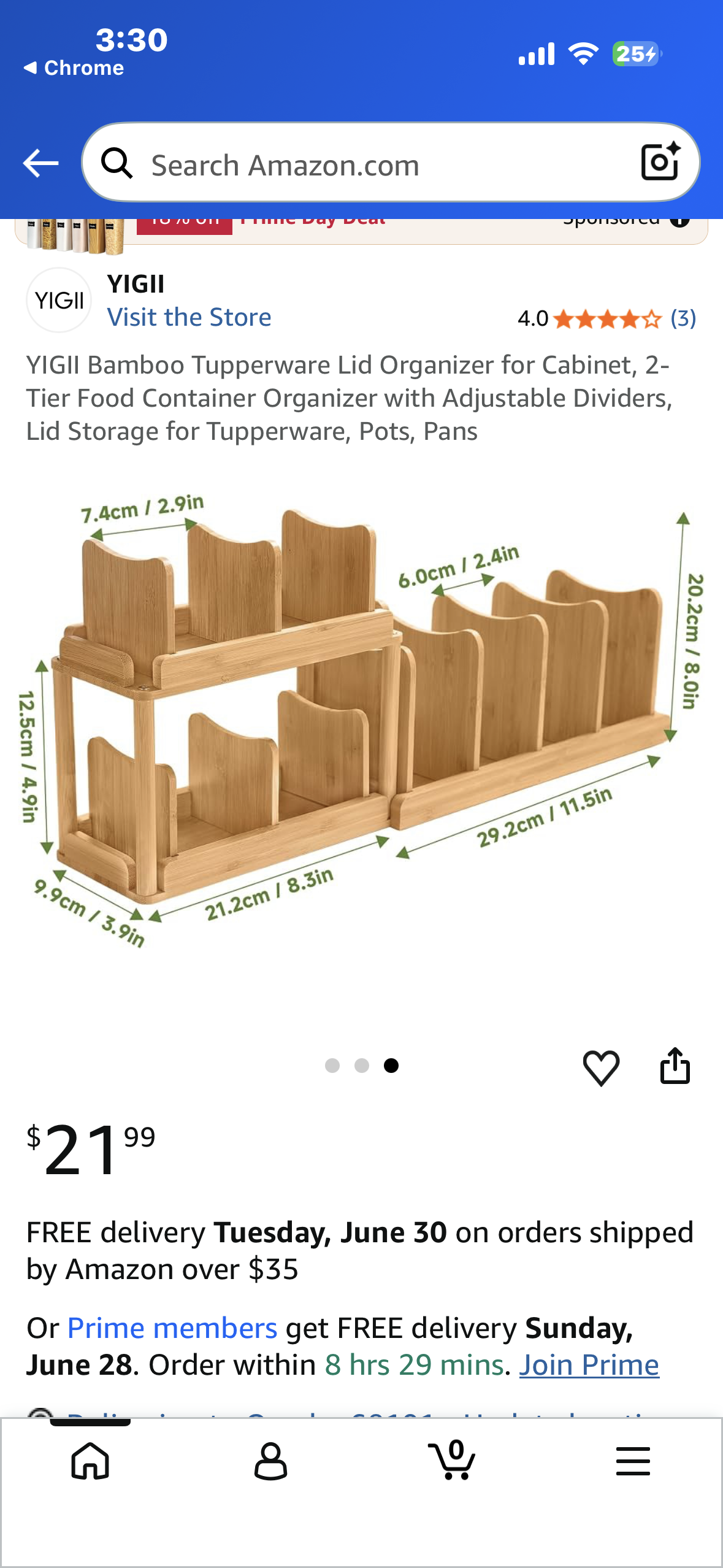 YIGII Bamboo Tupperware Lid Organizer for Cabinet, 2-Tier Food Container Organizer with Adjustable Dividers, Lid Storage for Tupperware, Pots, Pans