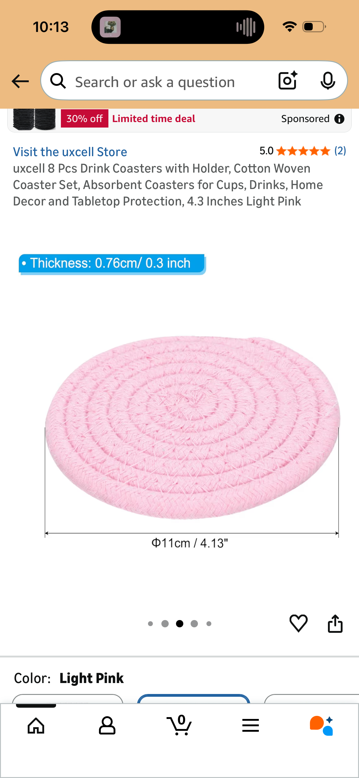 uxcell 8 Pcs Drink Coasters with Holder, Cotton Woven Coaster Set, Absorbent Coasters for Cups, Drinks, Home Decor and Tabletop Protection, 4.3 Inches Light Pink