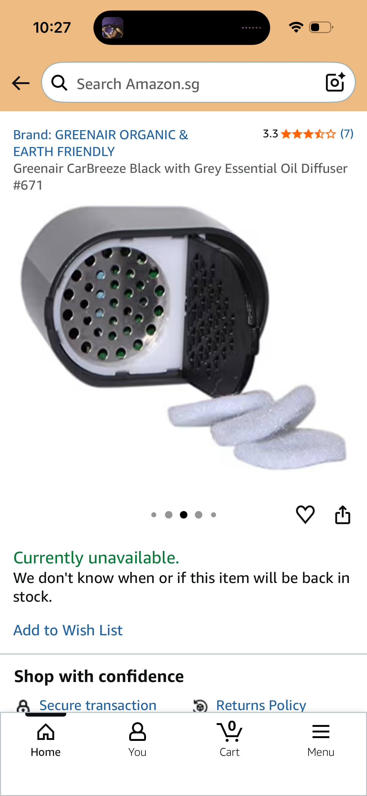 Greenair CarBreeze Black with Grey Essential Oil Diffuser