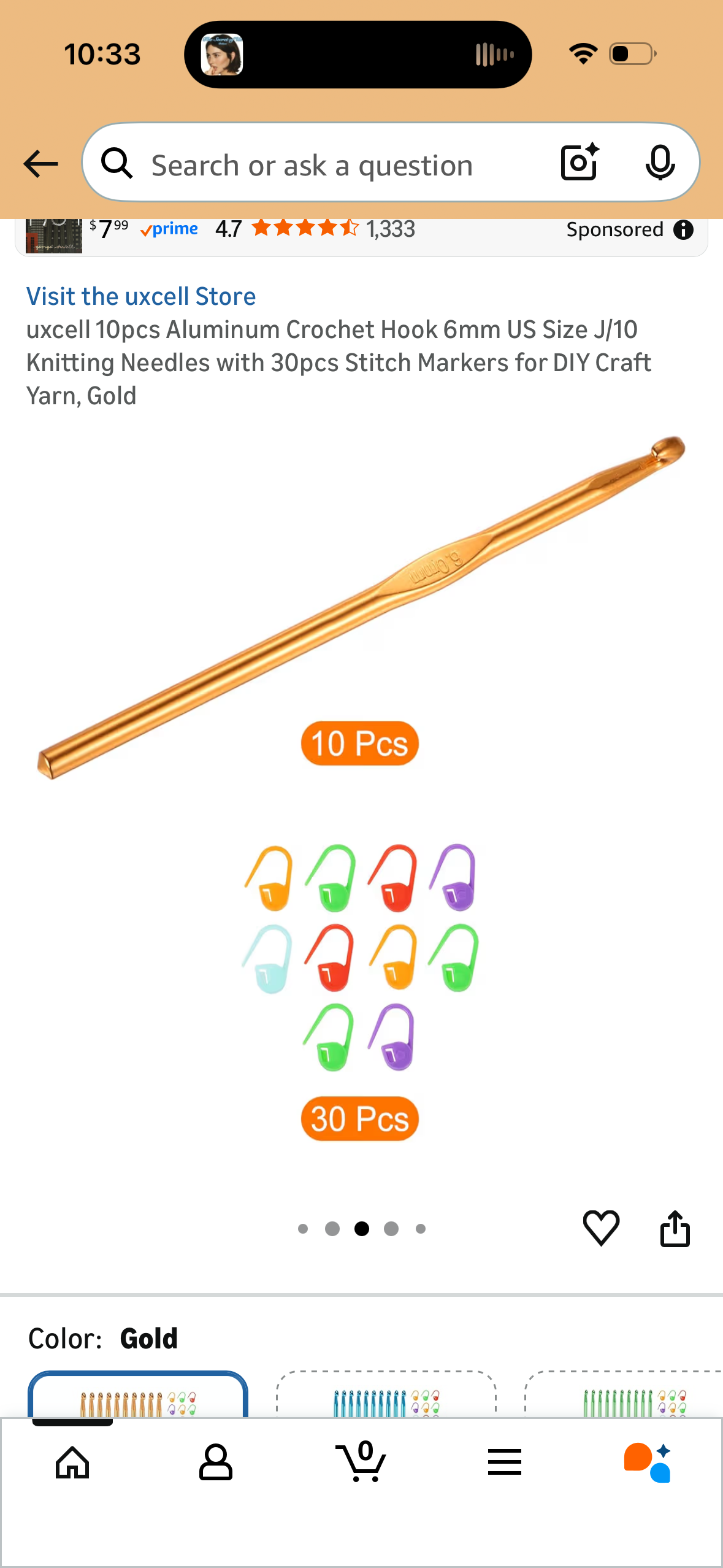 uxcell 10pcs Aluminum Crochet Hook 6mm US Size J/10 Knitting Needles with 30pcs Stitch Markers for DIY Craft Yarn, Gold