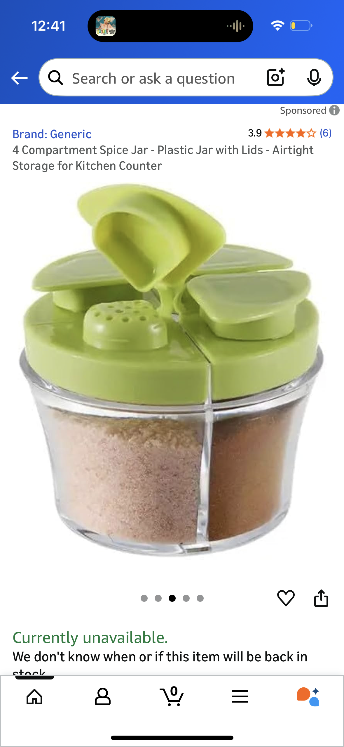 4 Compartment Spice Jar - Plastic Jar with Lids - Airtight Storage for Kitchen Counter, Black