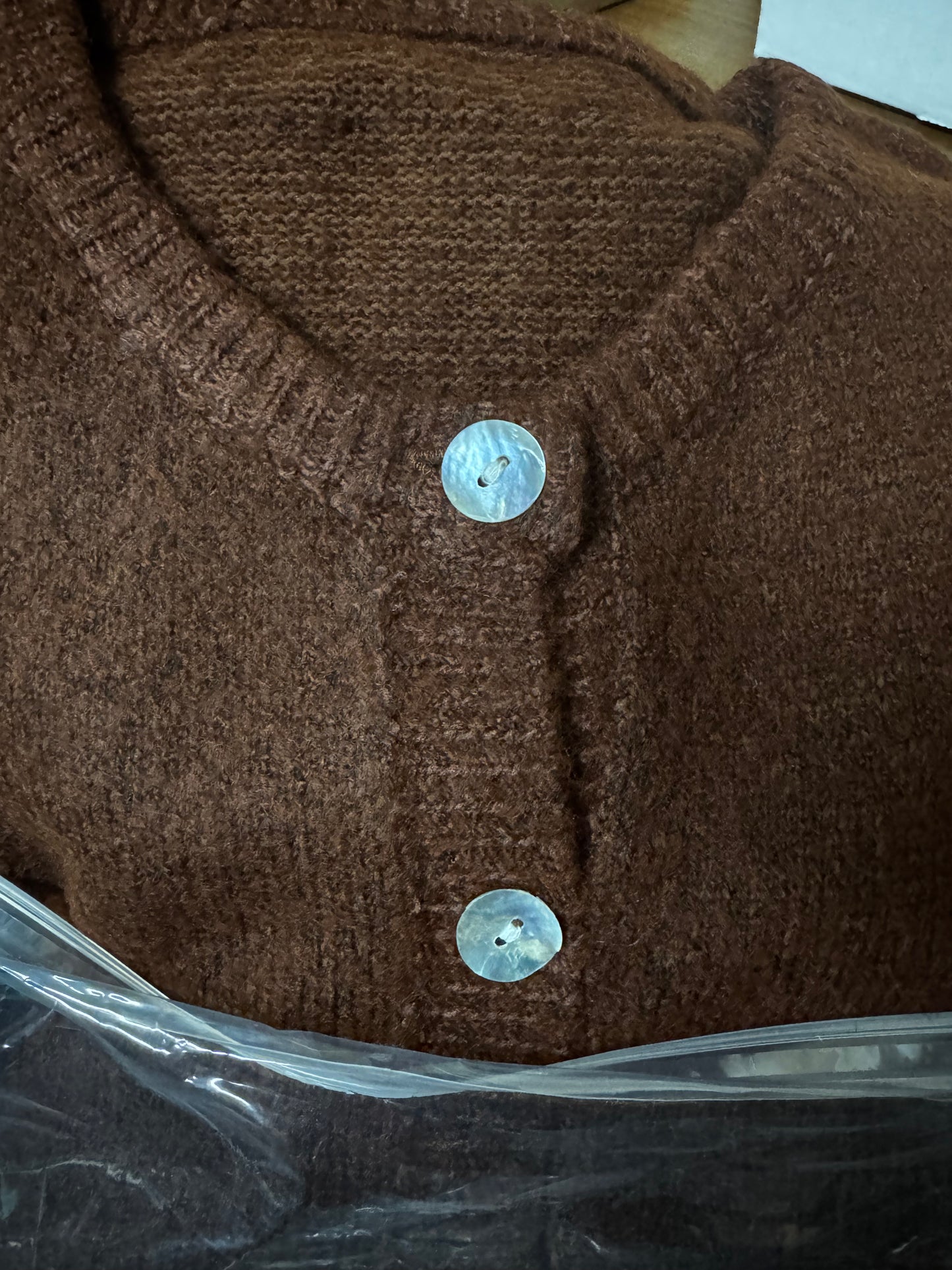 Women Button Down Cardigan Long Sleeve, Shell Buttons, Sweater Vintage Lightweight Knit (Size Medium)