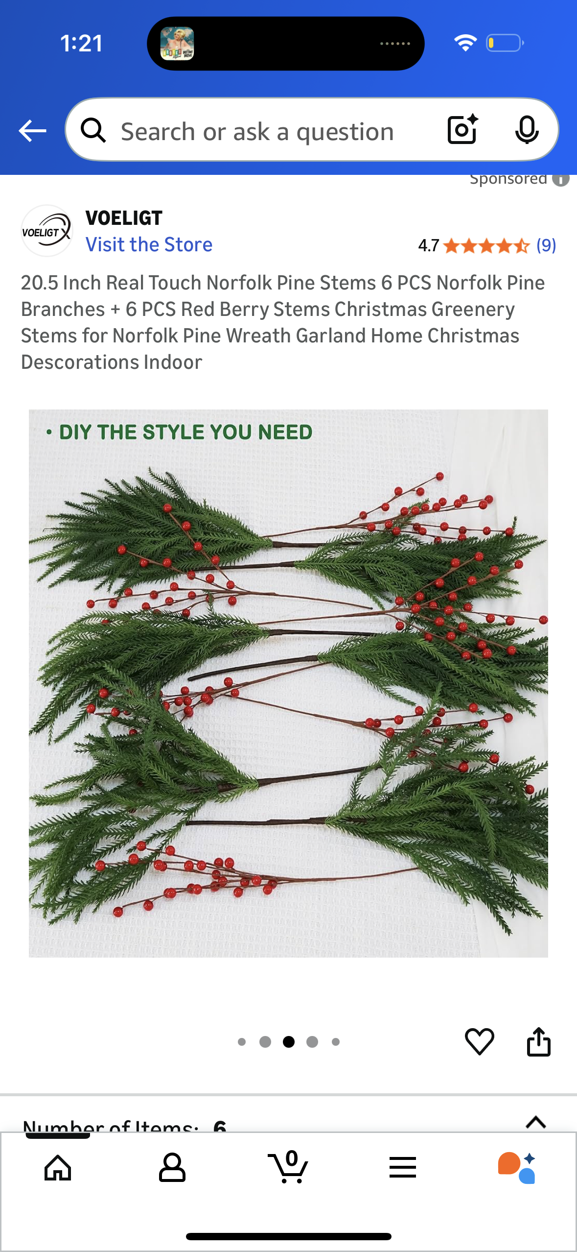 20.5 Inch Real Touch Norfolk Pine Stems 6 PCS Norfolk Pine Branches + 6 PCS Red Berry Stems Christmas Greenery Stems for Norfolk Pine Wreath Garland Home Christmas Descorations Indoor
