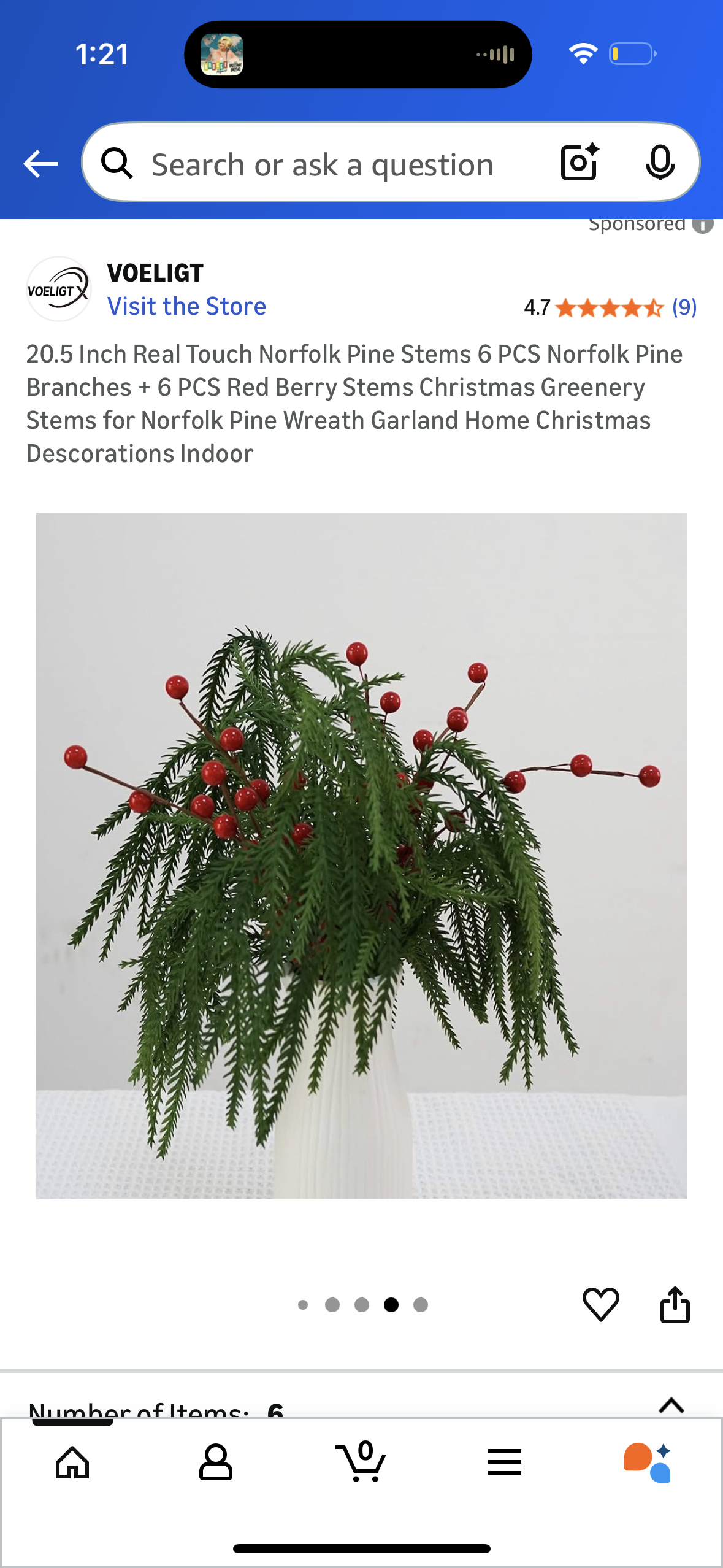 20.5 Inch Real Touch Norfolk Pine Stems 6 PCS Norfolk Pine Branches + 6 PCS Red Berry Stems Christmas Greenery Stems for Norfolk Pine Wreath Garland Home Christmas Descorations Indoor