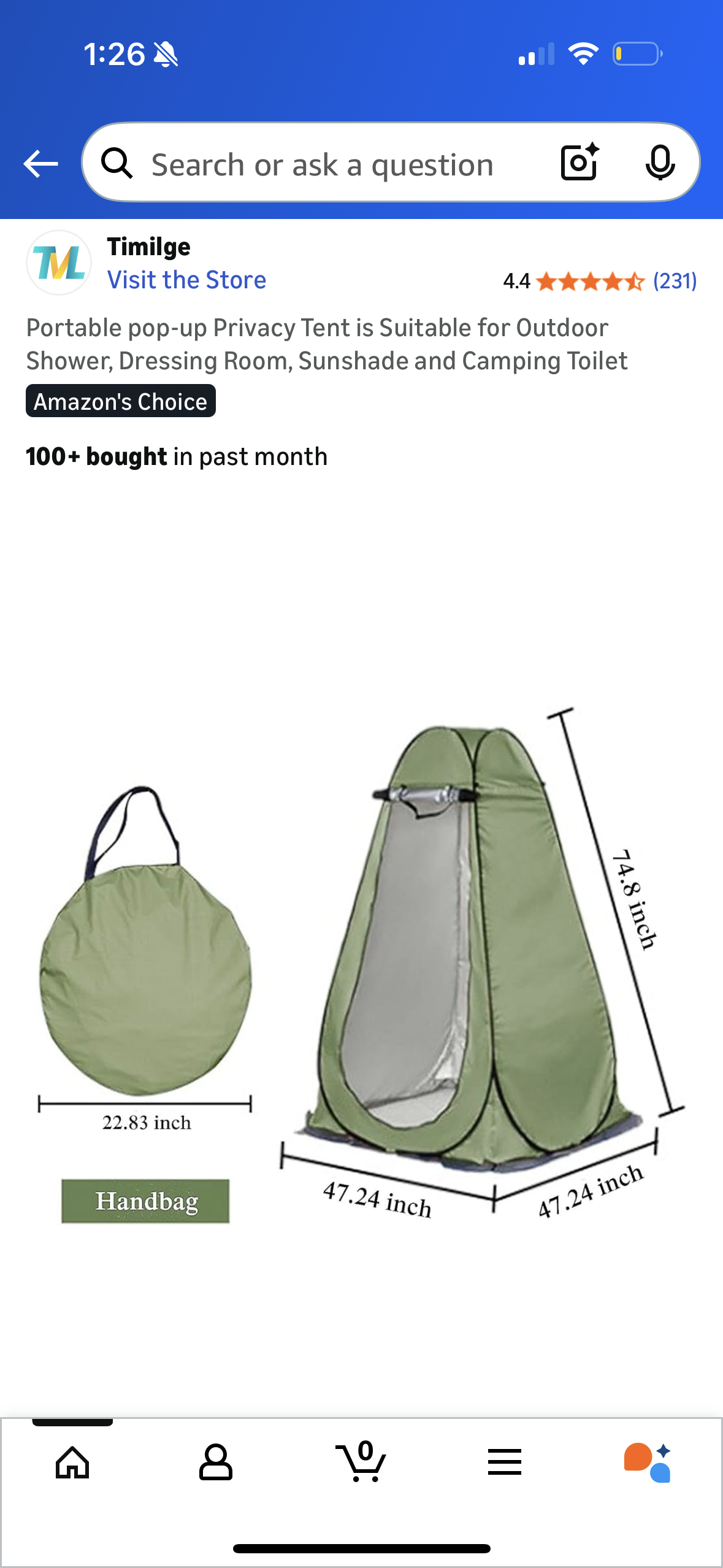 Portable pop-up Privacy Tent is Suitable for Outdoor Shower, Dressing Room, Sunshade and Camping Toilet