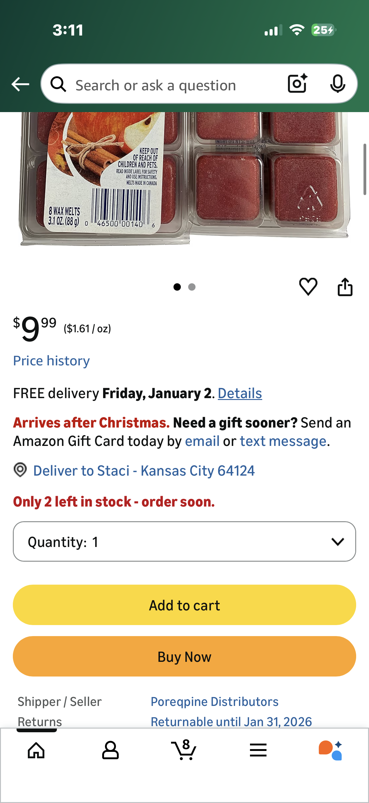 Glade Wax Melts Apple Cinnamon 8 ct. (Pack of 2)