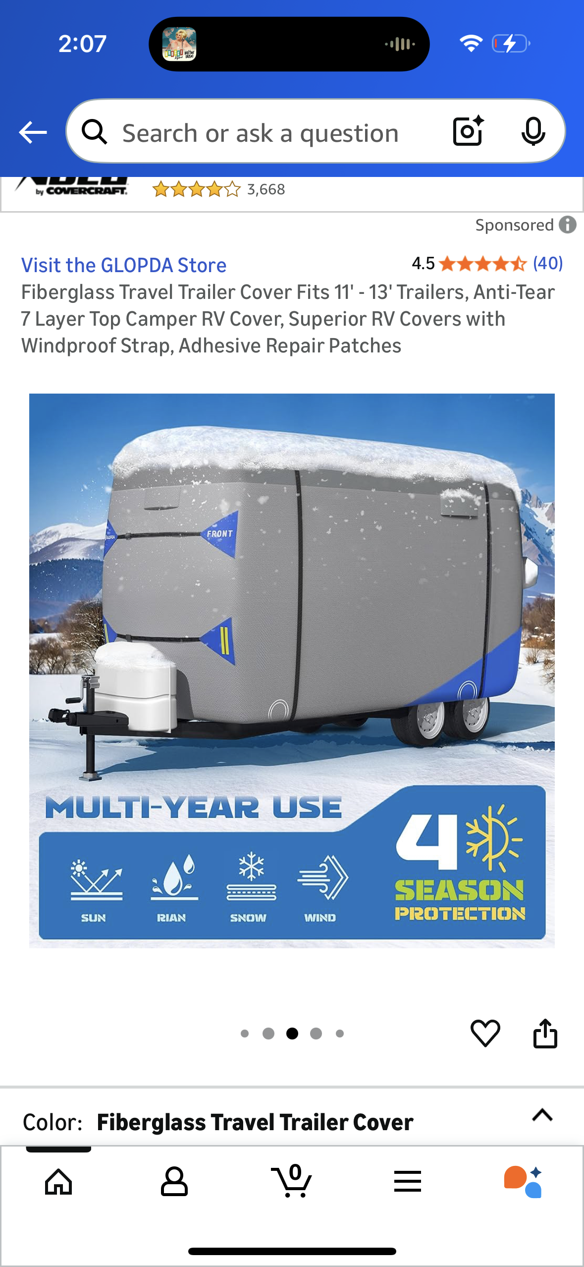 Fiberglass Travel Trailer Cover Fits 11' - 13' Trailers, Anti-Tear 7 Layer Top Camper RV Cover, Superior RV Covers with Windproof Strap, Adhesive Repair Patches