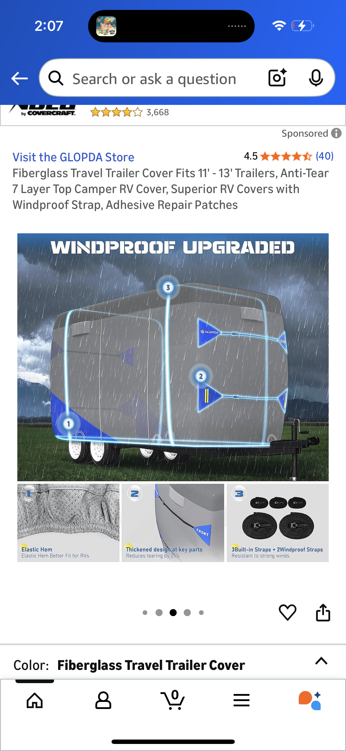 Fiberglass Travel Trailer Cover Fits 11' - 13' Trailers, Anti-Tear 7 Layer Top Camper RV Cover, Superior RV Covers with Windproof Strap, Adhesive Repair Patches