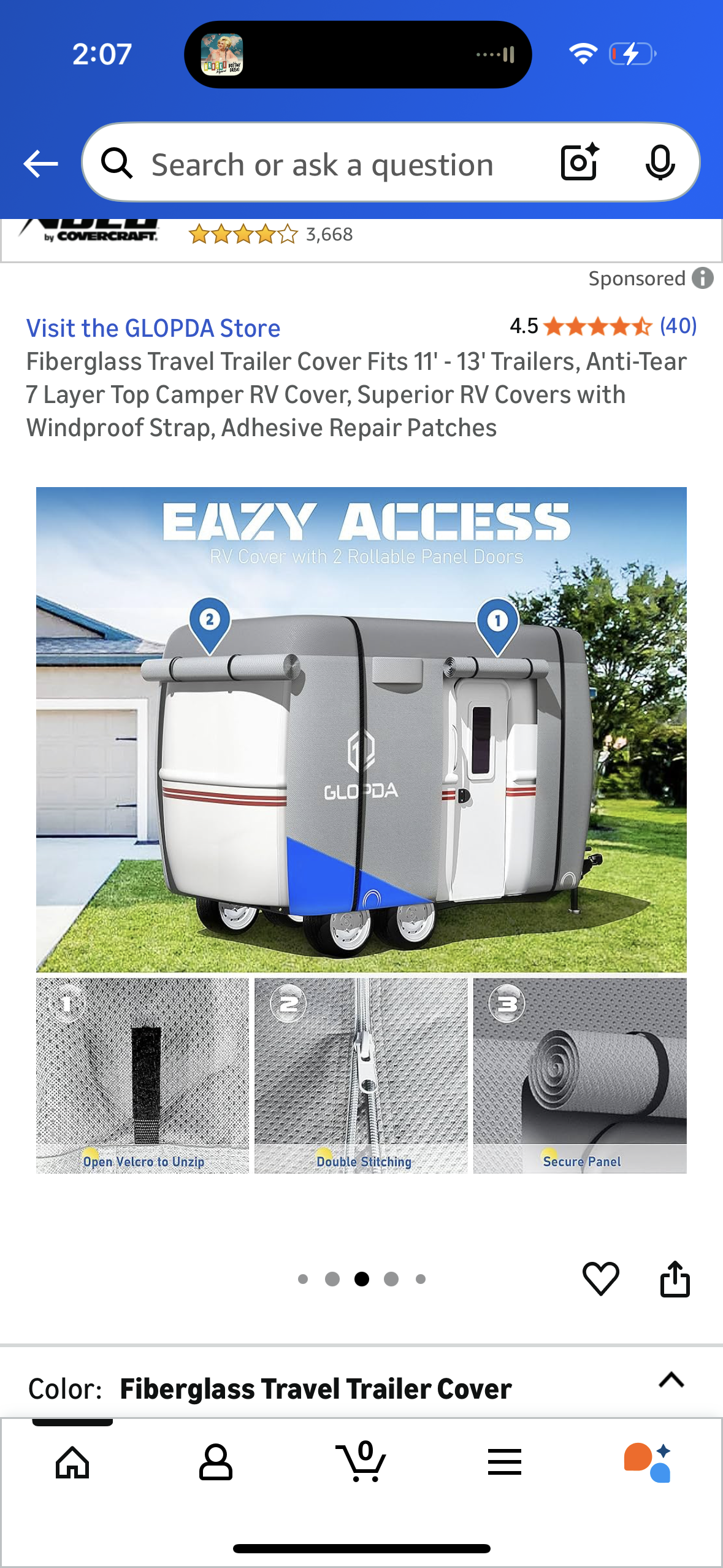 Fiberglass Travel Trailer Cover Fits 11' - 13' Trailers, Anti-Tear 7 Layer Top Camper RV Cover, Superior RV Covers with Windproof Strap, Adhesive Repair Patches
