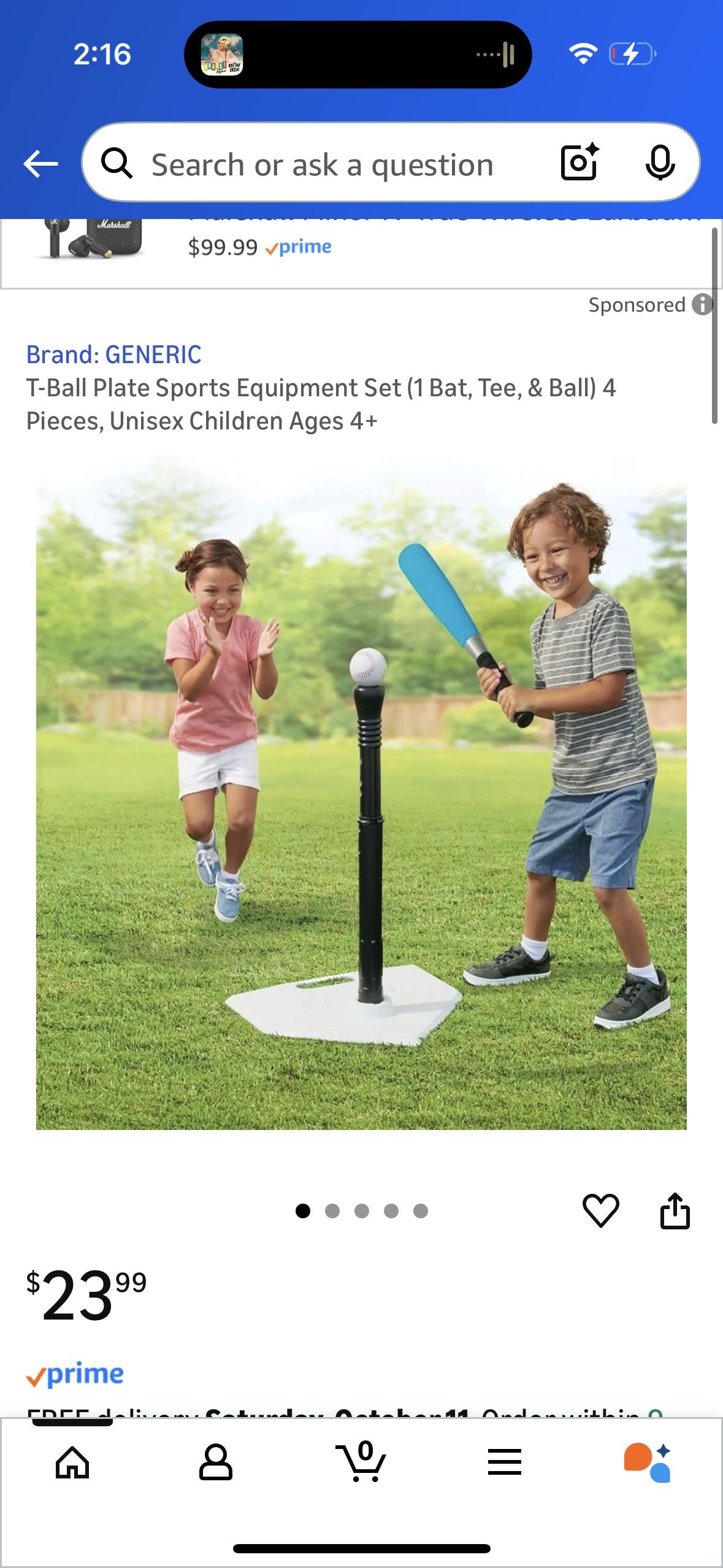 T-Ball Plate Sports Equipment Set (1 Bat, Tee, & Ball) 4 Pieces, Unisex Children Ages 4+