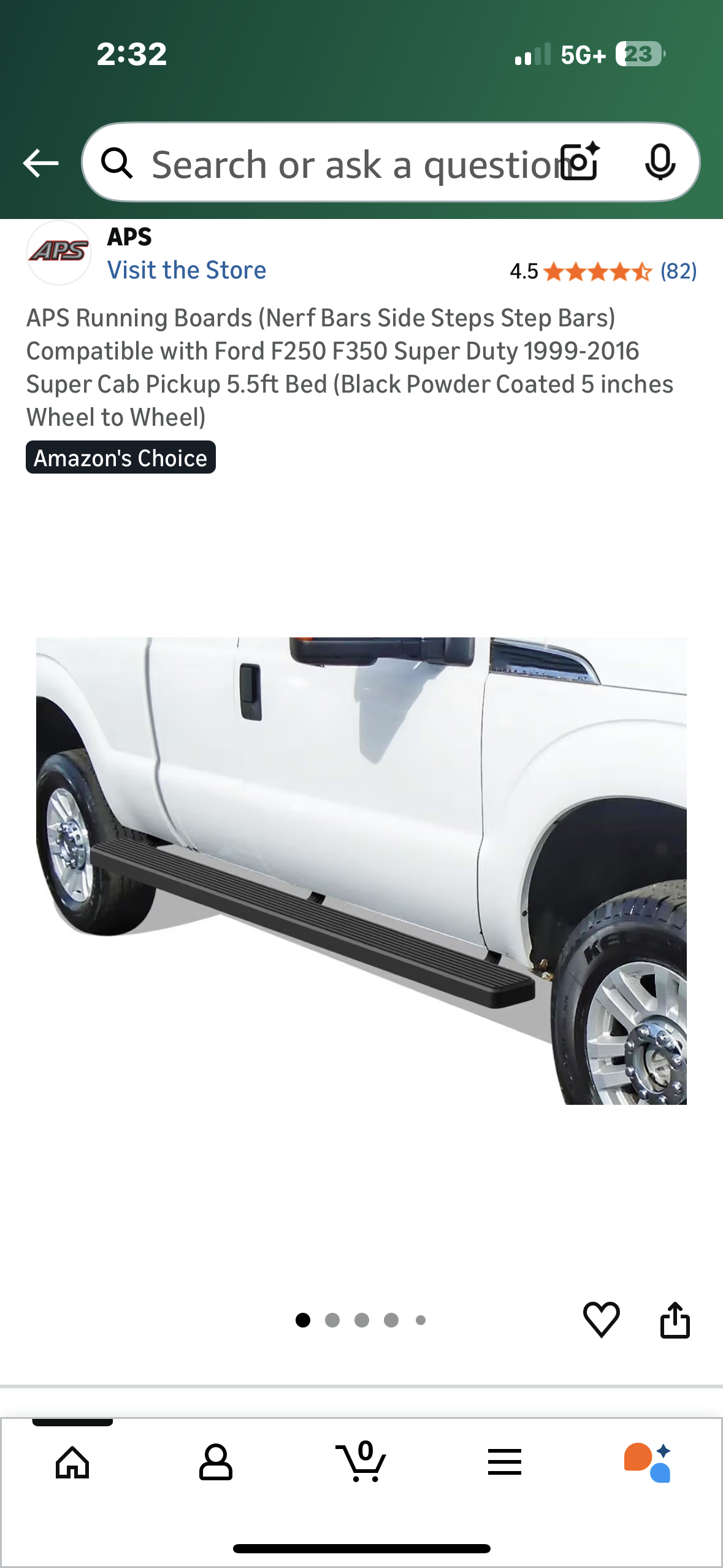 APS Running Boards (Nerf Bars Side Steps Step Bars) Compatible with Ford F250 F350 Super Duty 1999-2016 Super Cab Pickup 5.5ft Bed (Black Powder Coated 5 inches Wheel to Wheel) (G947)