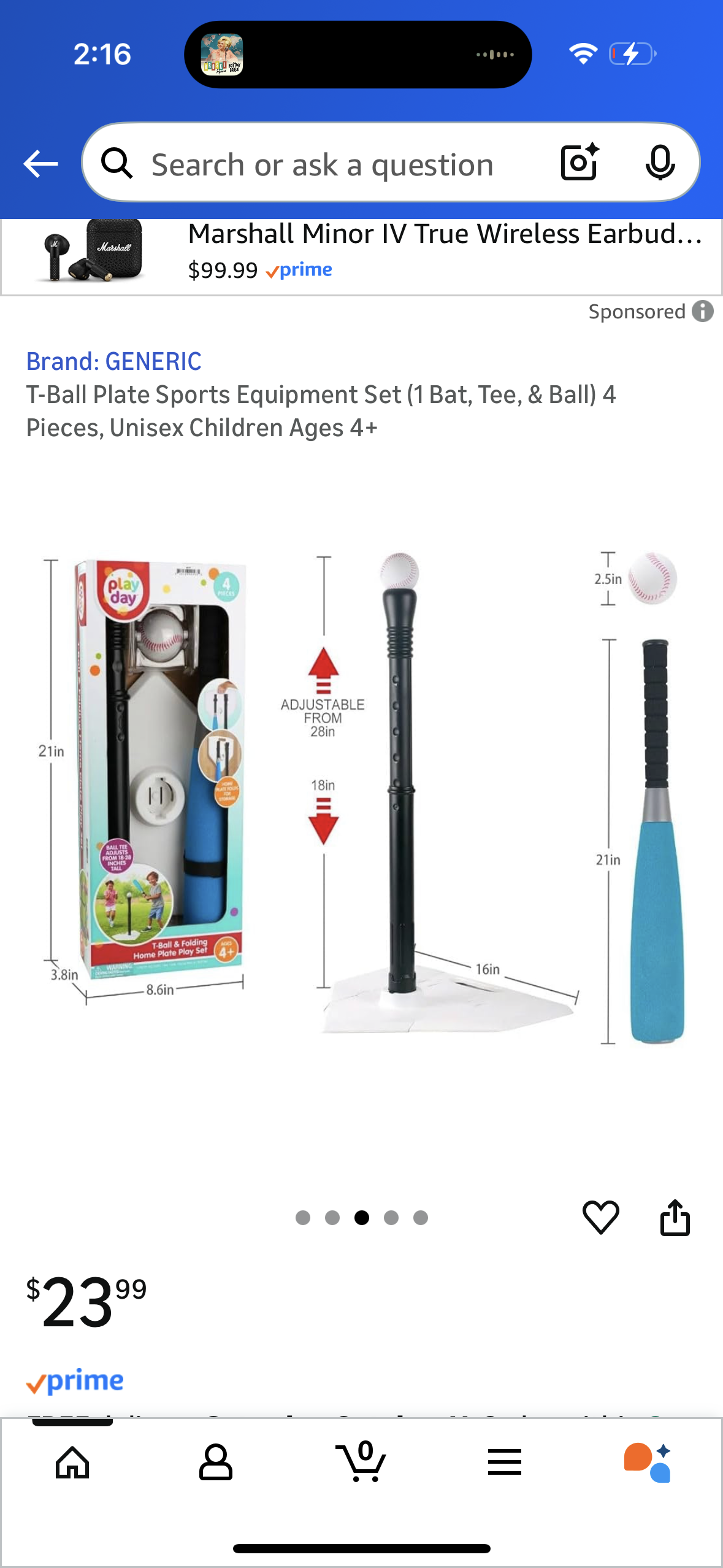 T-Ball Plate Sports Equipment Set (1 Bat, Tee, & Ball) 4 Pieces, Unisex Children Ages 4+