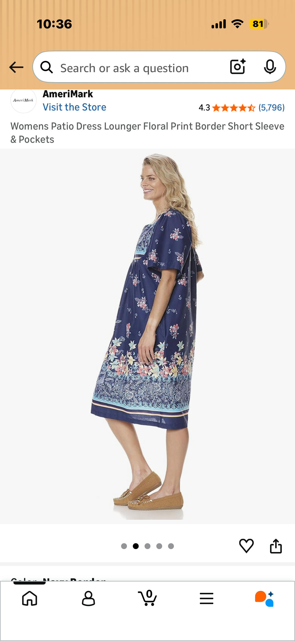 Womens Patio Dress Lounger Floral Print Border Short Sleeve & Pockets (Size XL)