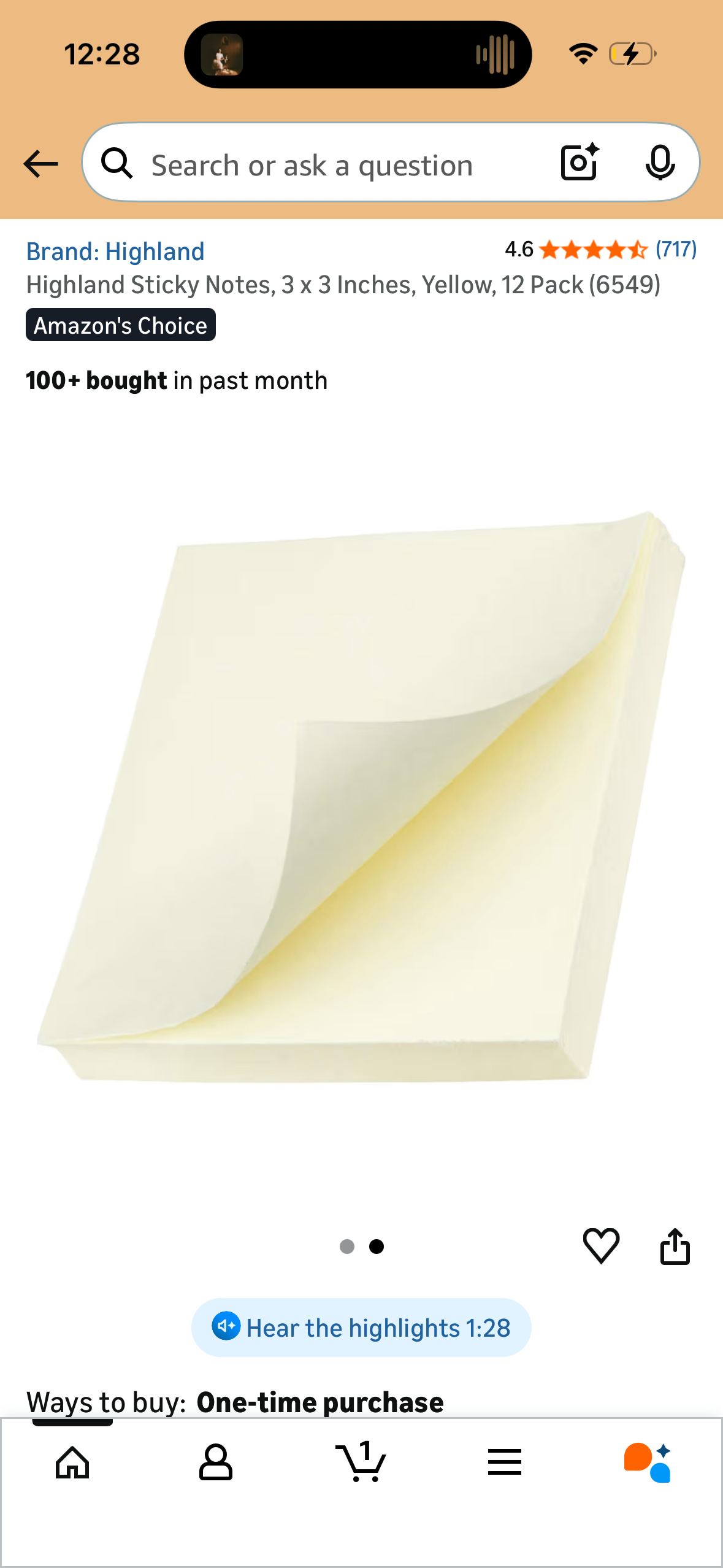Highland Sticky Notes, 3 x 3 Inches, Yellow, 12 Pack (6549)