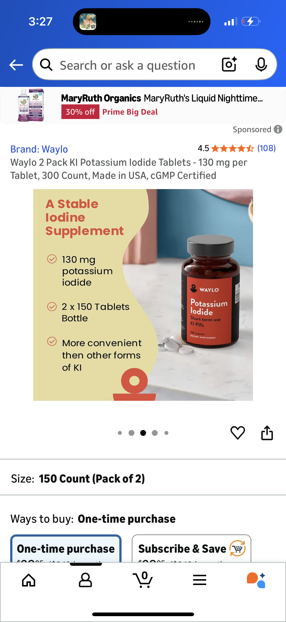 Waylo 2 Pack KI Potassium Iodide Tablets - 130 mg per Tablet, 300 Count, Made in USA, cGMP Certified