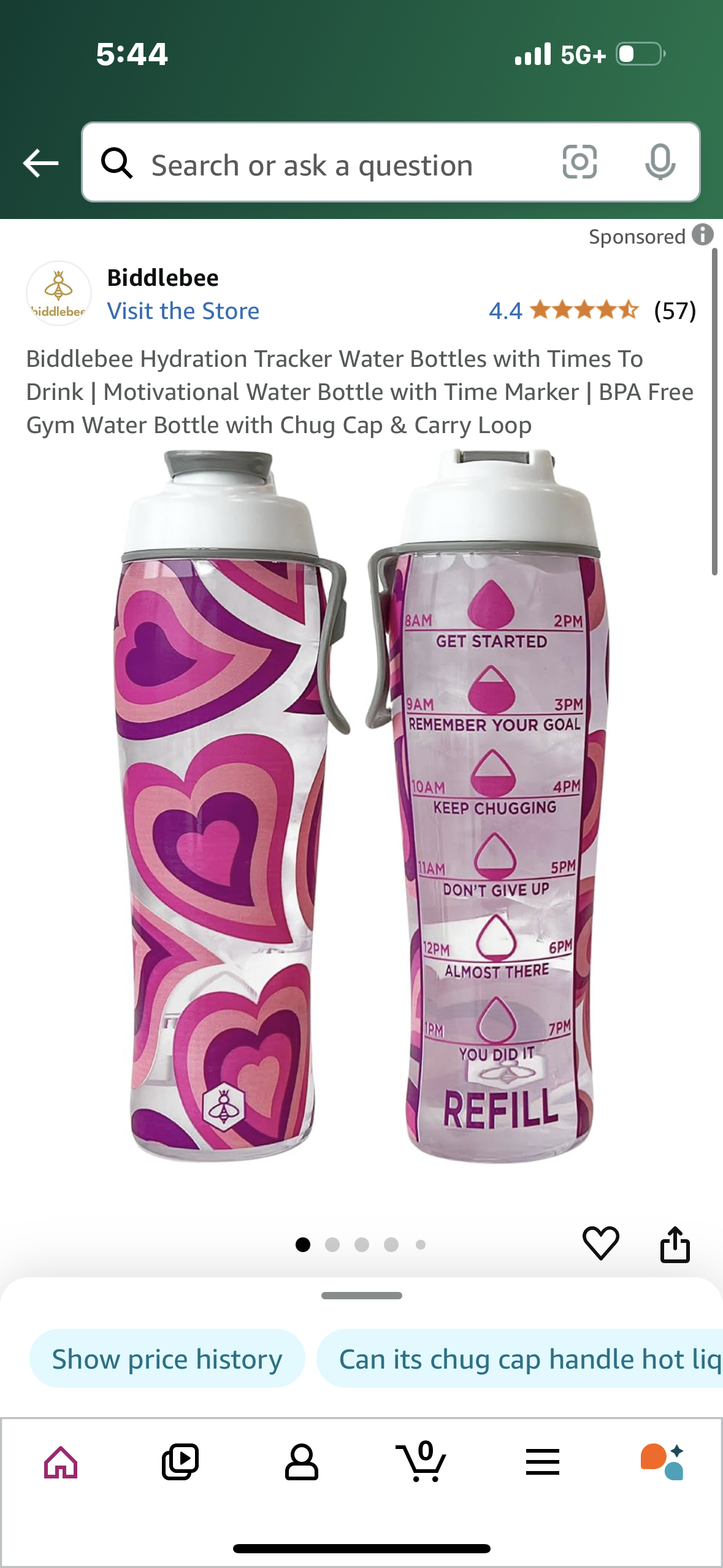 Biddlebee Hydration Tracker Water Bottles with Times To Drink | Motivational Water Bottle with Time Marker | BPA Free Gym Water Bottle with Chug Cap & Carry Loop