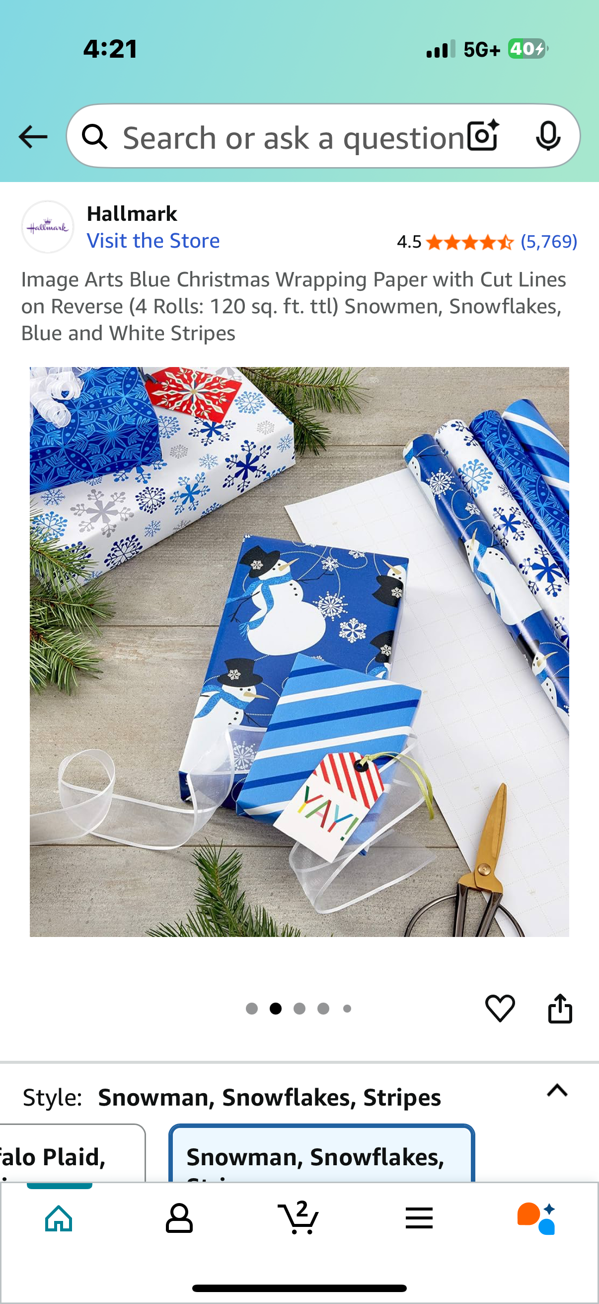 Image Arts Blue Christmas Wrapping Paper with Cut Lines on Reverse (4 Rolls: 120 sq. ft. ttl) Snowmen, Snowflakes, Blue and White Stripes