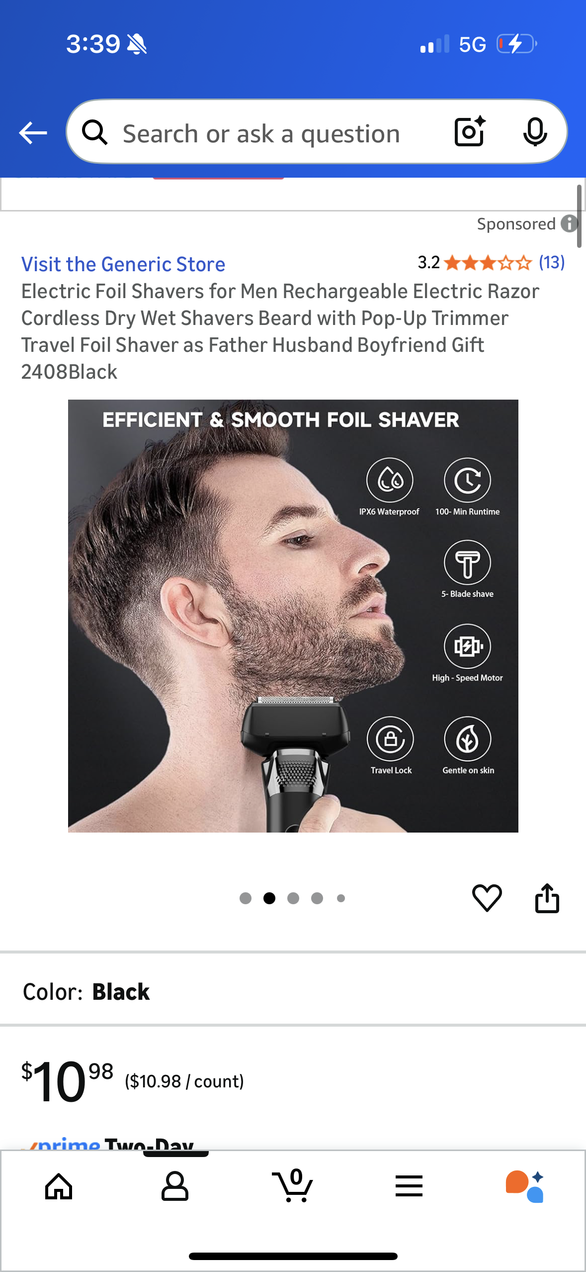 Electric Foil Shavers for Men Rechargeable Electric Razor Cordless Dry Wet Shavers Beard with Pop-Up Trimmer Travel Foil Shaver as Father Husband Boyfriend Gift 2408Black