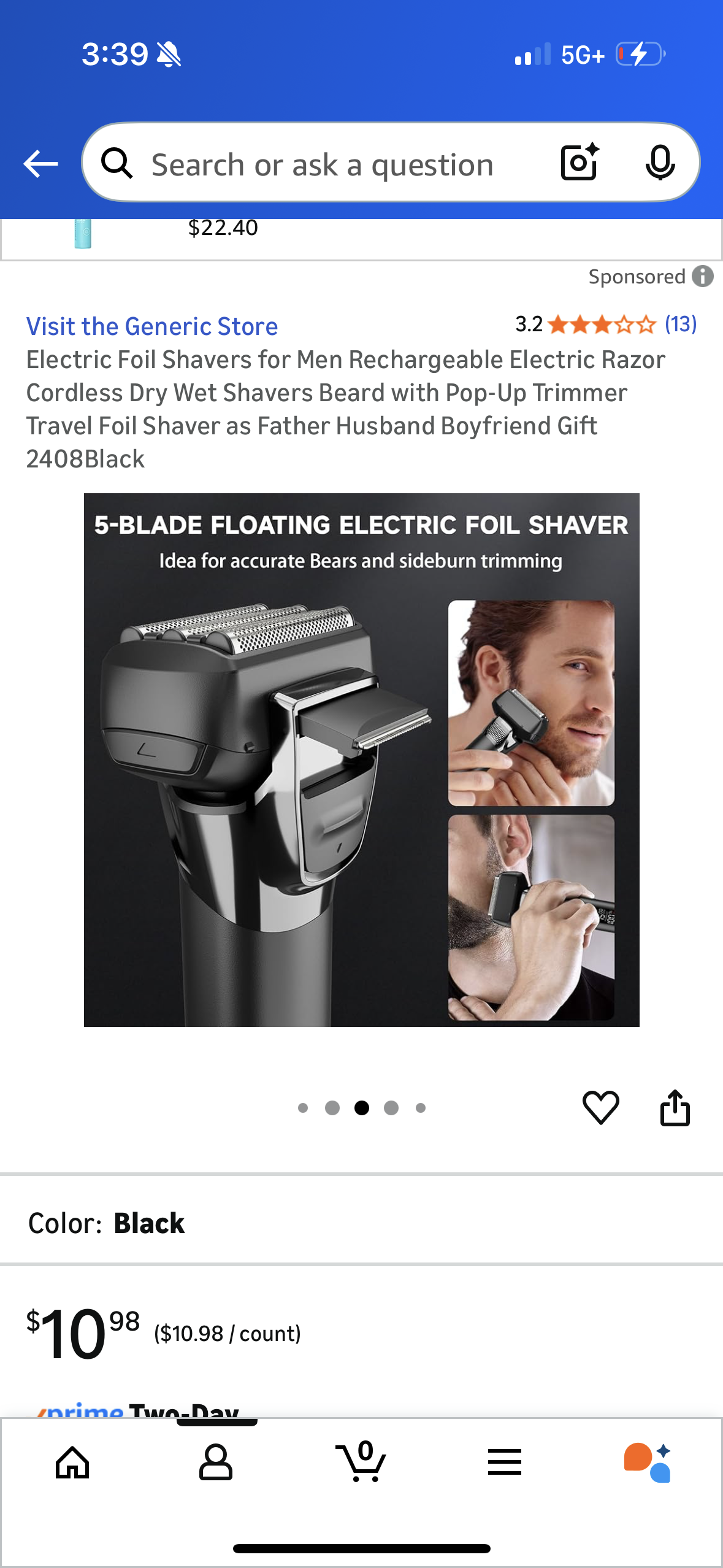 Electric Foil Shavers for Men Rechargeable Electric Razor Cordless Dry Wet Shavers Beard with Pop-Up Trimmer Travel Foil Shaver as Father Husband Boyfriend Gift 2408Black