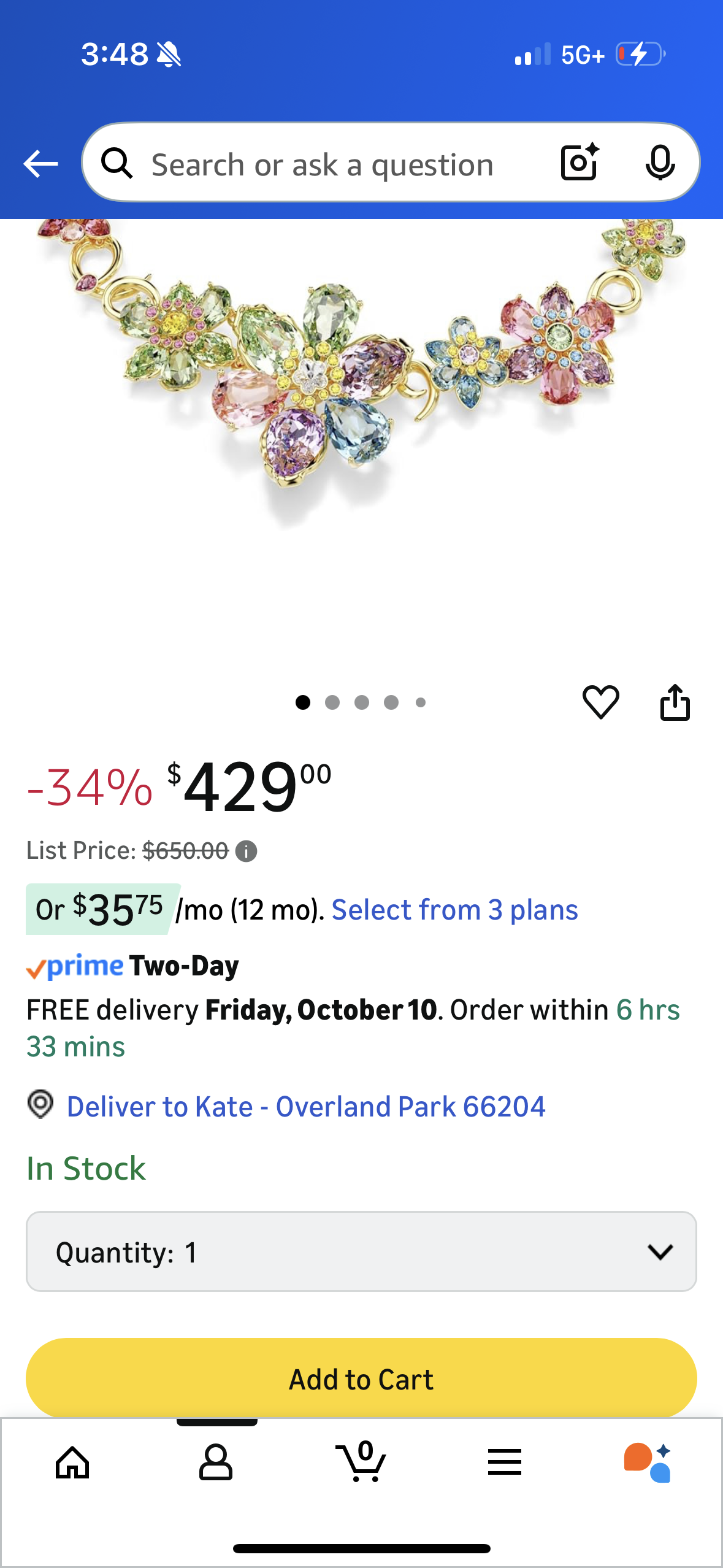 Swarovski Idyllia Necklace, Mixed cuts, Flower, Multicolored, Gold-Tone Finish