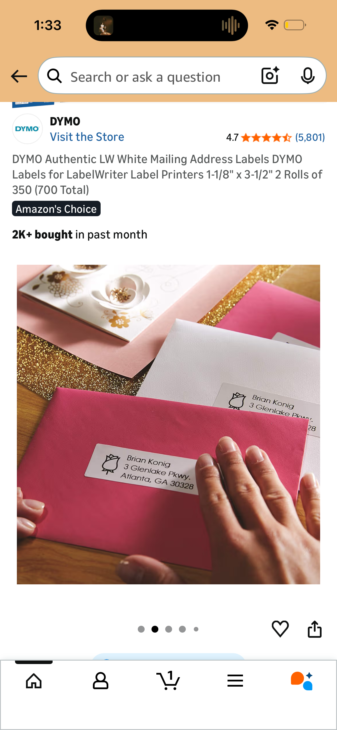 DYMO Authentic LW White Mailing Address Labels DYMO Labels for LabelWriter Label Printers 1-1/8" x 3-1/2" 2 Rolls of 350 (700 Total)