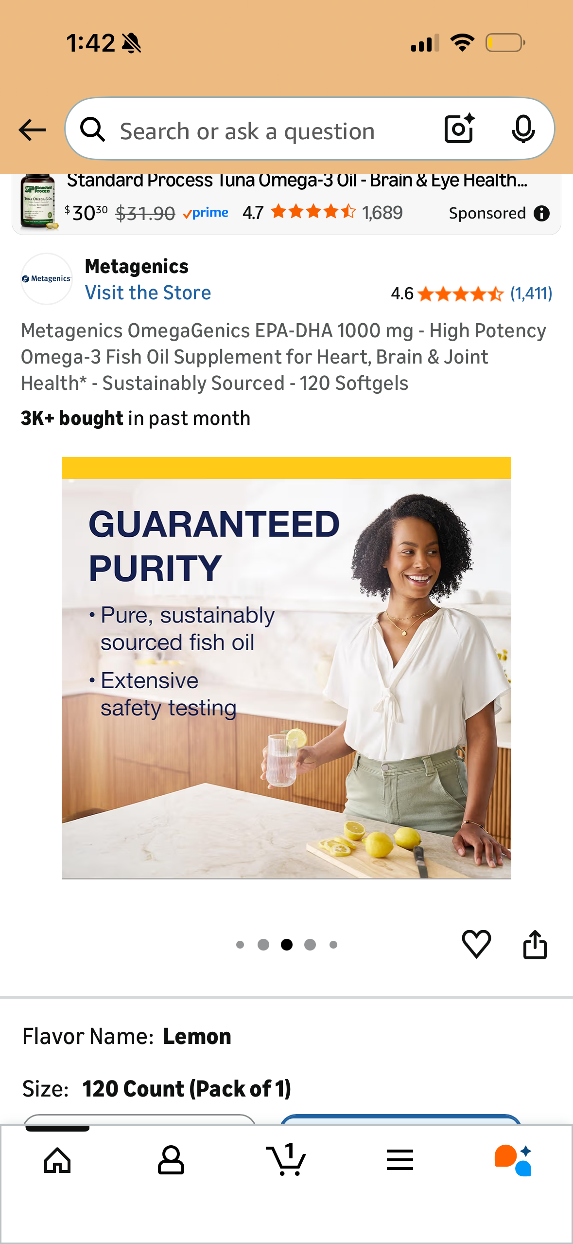 Metagenics OmegaGenics EPA-DHA 1000 mg - High Potency Omega-3 Fish Oil Supplement for Heart, Brain & Joint Health* - Sustainably Sourced - 120 Softgels