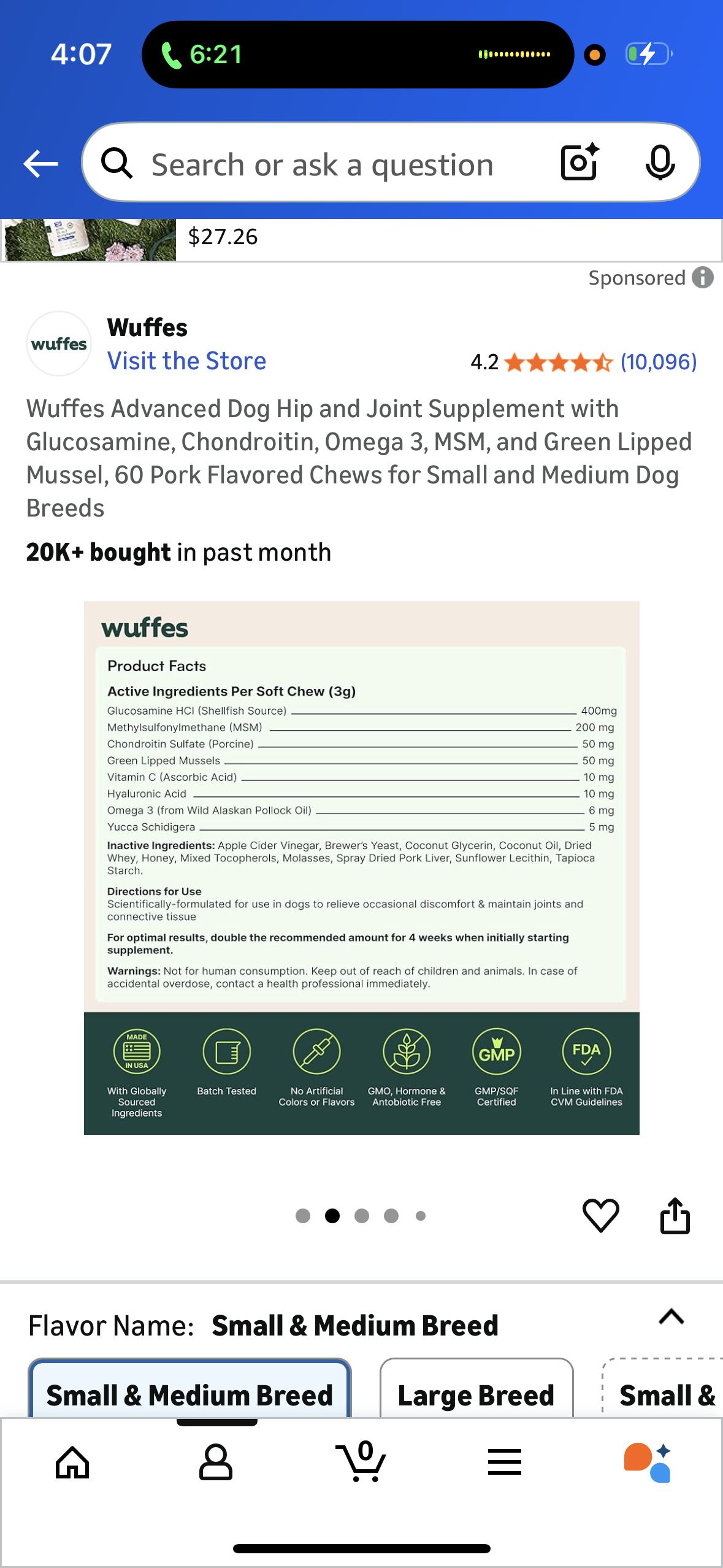 Wuffes Advanced Dog Hip and Joint Supplement with Glucosamine, Chondroitin, Omega 3, MSM, and Green Lipped Mussel, 60 Pork Flavored Chews for Small and Medium Dog Breeds