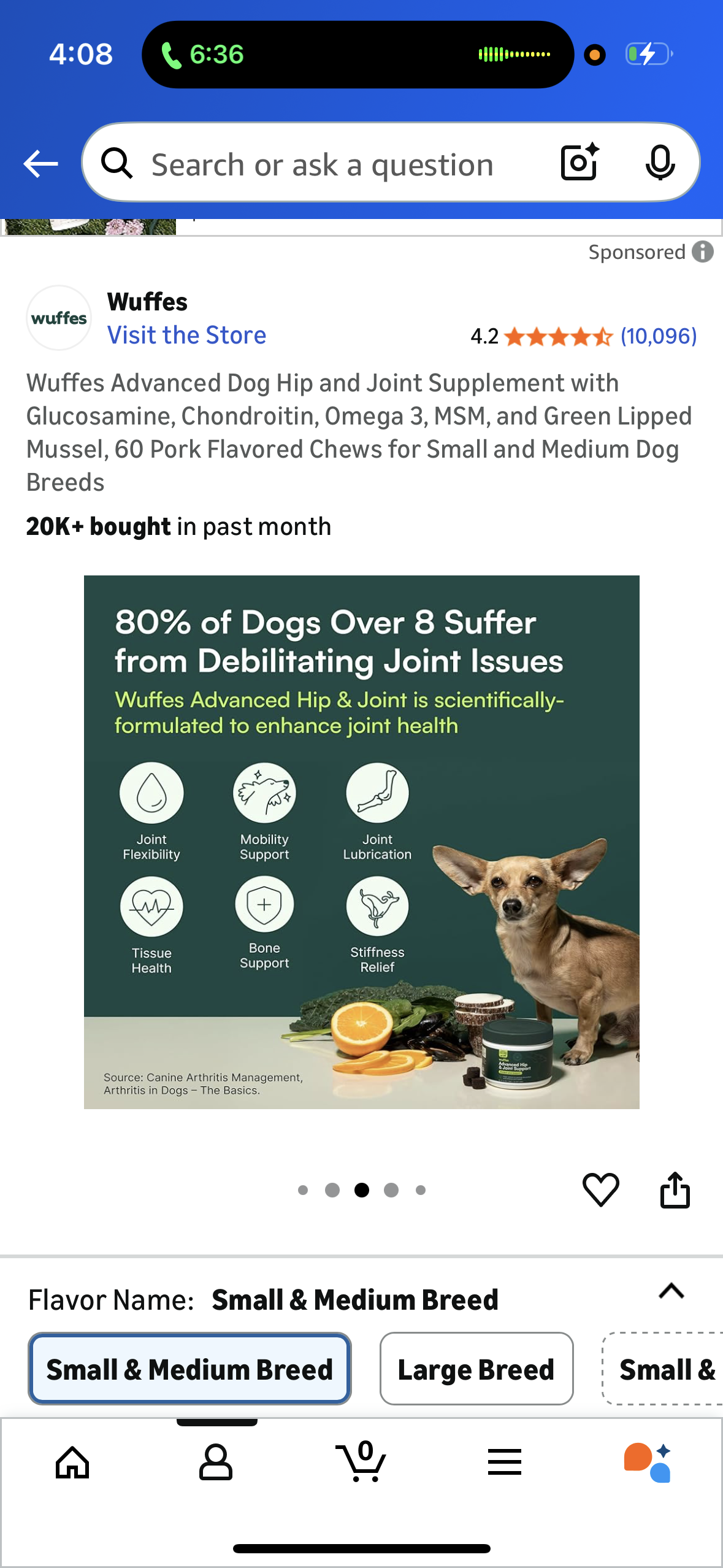 Wuffes Advanced Dog Hip and Joint Supplement with Glucosamine, Chondroitin, Omega 3, MSM, and Green Lipped Mussel, 60 Pork Flavored Chews for Small and Medium Dog Breeds