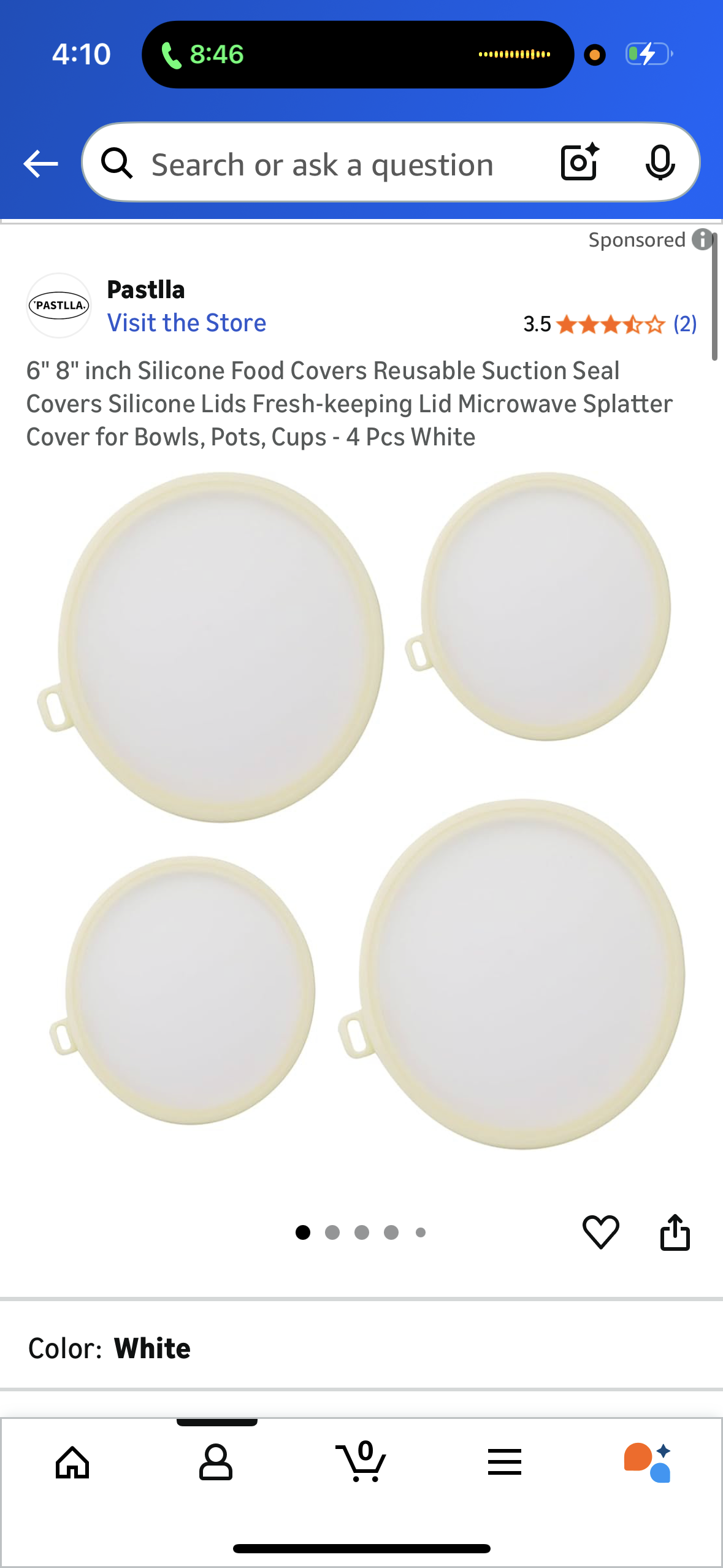 6" 8" inch Silicone Food Covers Reusable Suction Seal Covers Silicone Lids Fresh-keeping Lid Microwave Splatter Cover for Bowls, Pots, Cups - 4 Pcs White