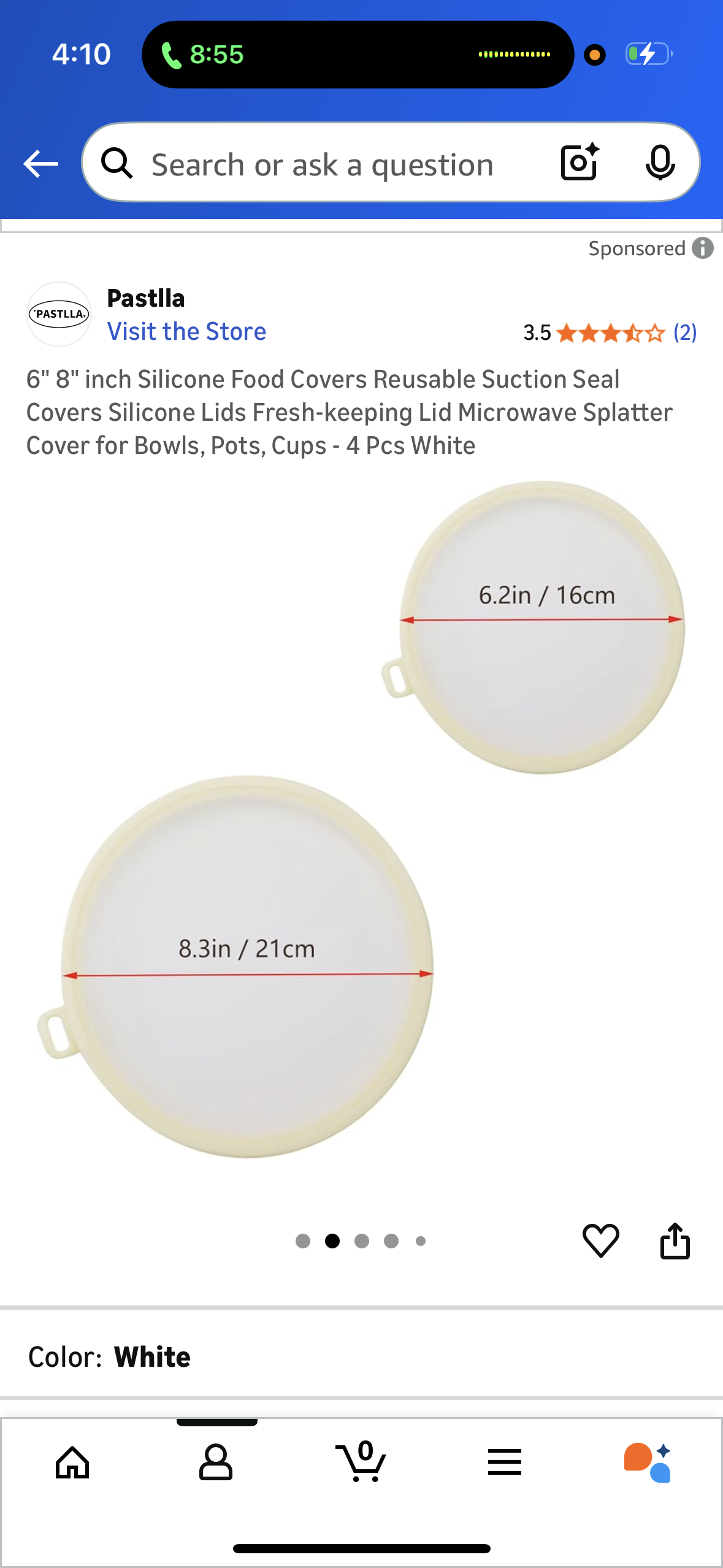 6" 8" inch Silicone Food Covers Reusable Suction Seal Covers Silicone Lids Fresh-keeping Lid Microwave Splatter Cover for Bowls, Pots, Cups - 4 Pcs White