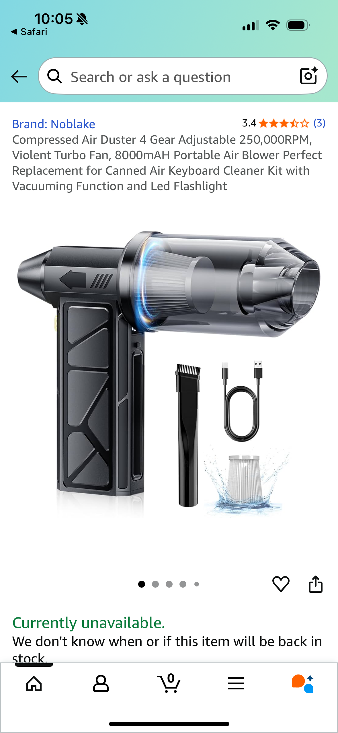 Compressed Air Duster 4 Gear Adjustable 250,000RPM, Violent Turbo Fan, 8000mAH Portable Air Blower Perfect Replacement for Canned Air Keyboard Cleaner Kit with Vacuuming Function and Led Flashlight