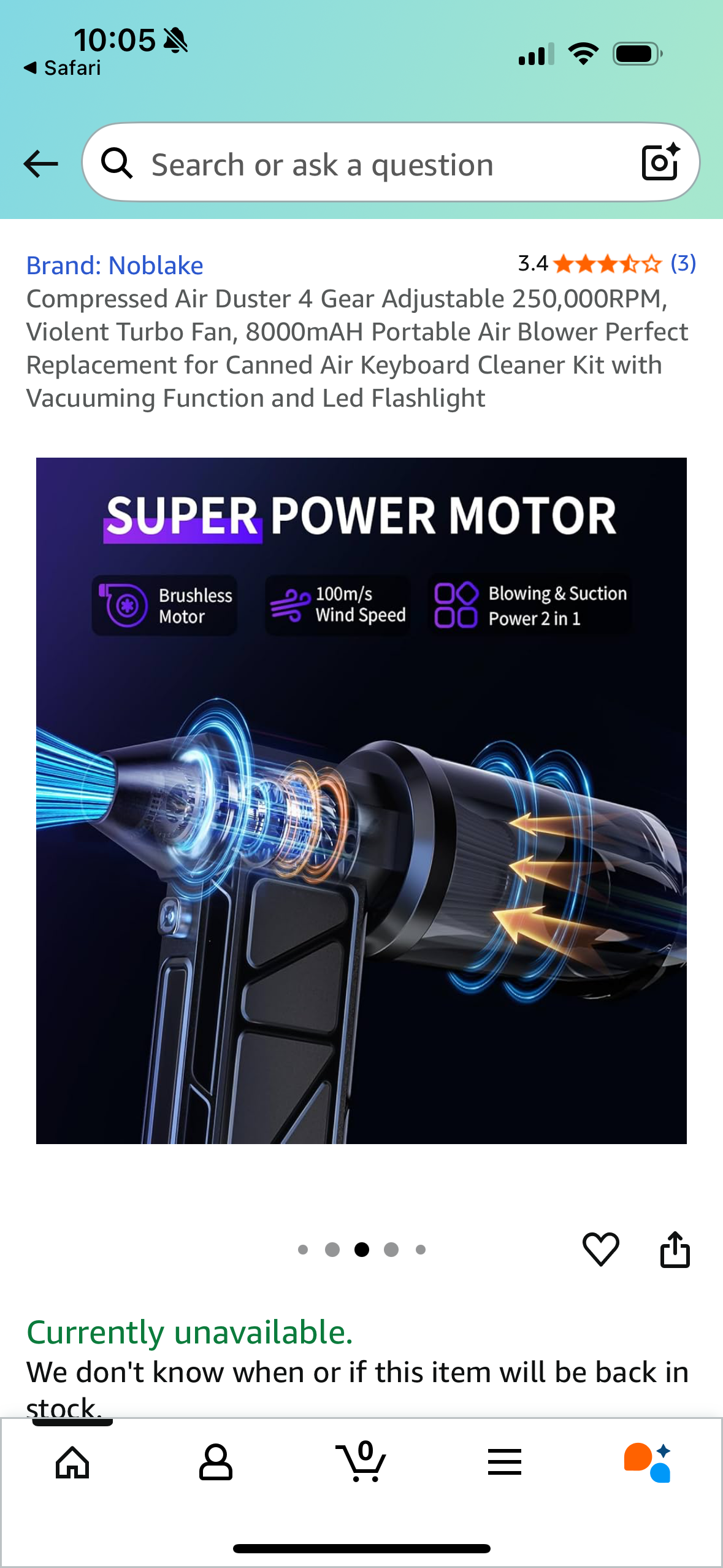 Compressed Air Duster 4 Gear Adjustable 250,000RPM, Violent Turbo Fan, 8000mAH Portable Air Blower Perfect Replacement for Canned Air Keyboard Cleaner Kit with Vacuuming Function and Led Flashlight