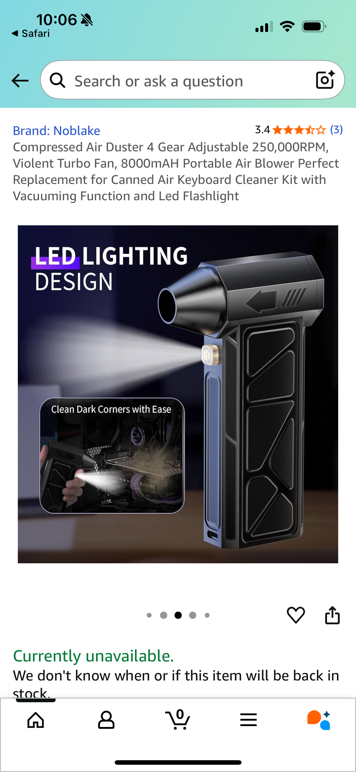 Compressed Air Duster 4 Gear Adjustable 250,000RPM, Violent Turbo Fan, 8000mAH Portable Air Blower Perfect Replacement for Canned Air Keyboard Cleaner Kit with Vacuuming Function and Led Flashlight