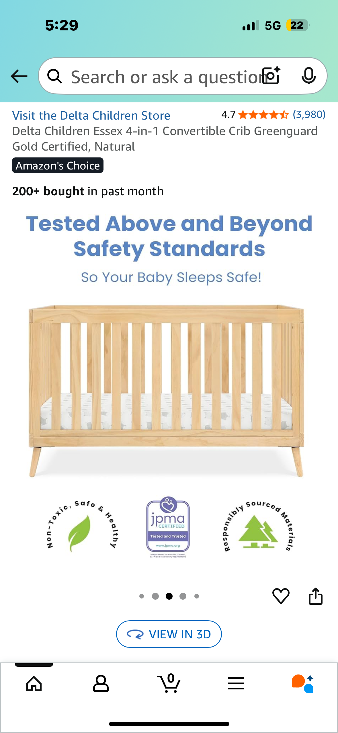 Delta Children Essex 4-in-1 Convertible Crib Greenguard Gold Certified, Natural (B1084)