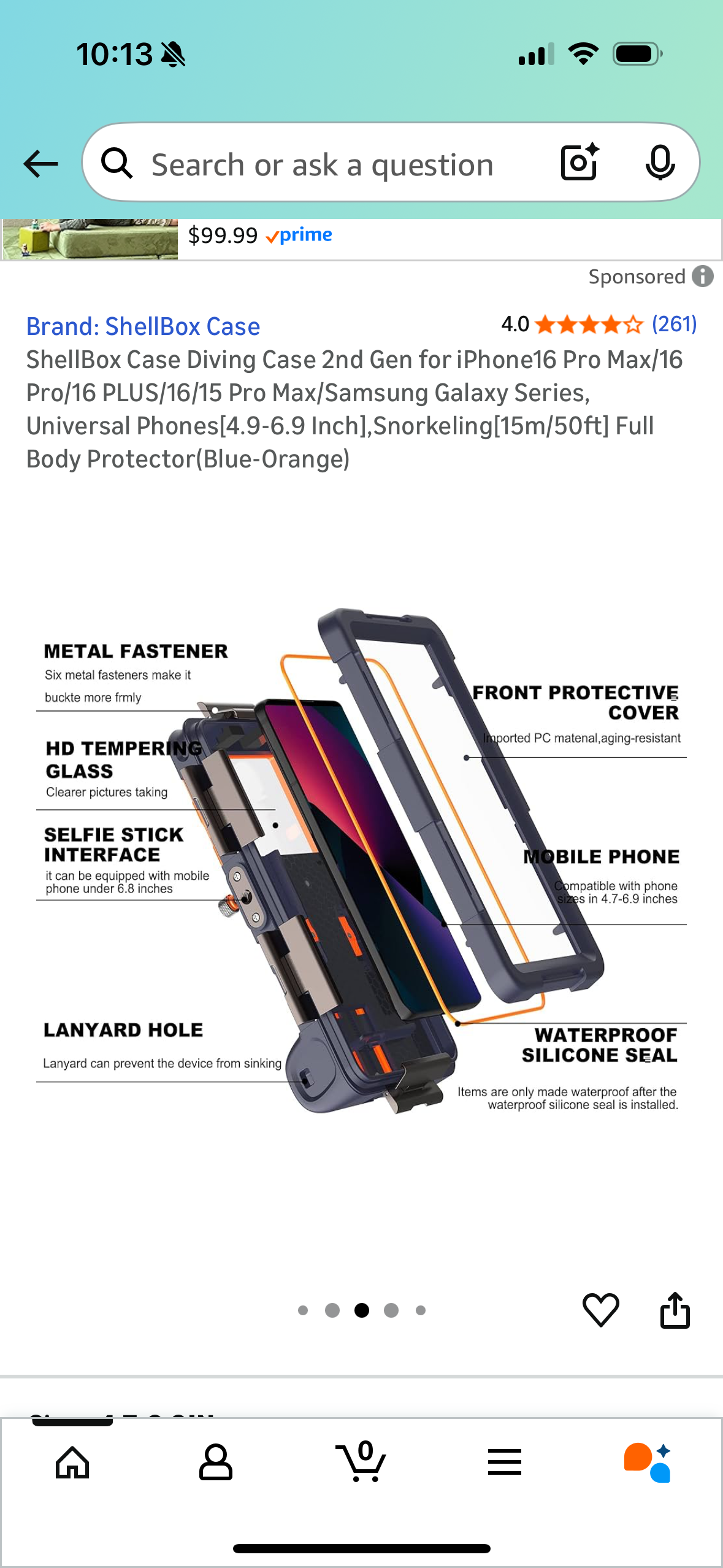 Shellbox Case 15M/50Ft Diving Snorkeling Case Compatible For IPhone 11/12/13/14/Samsung Blue