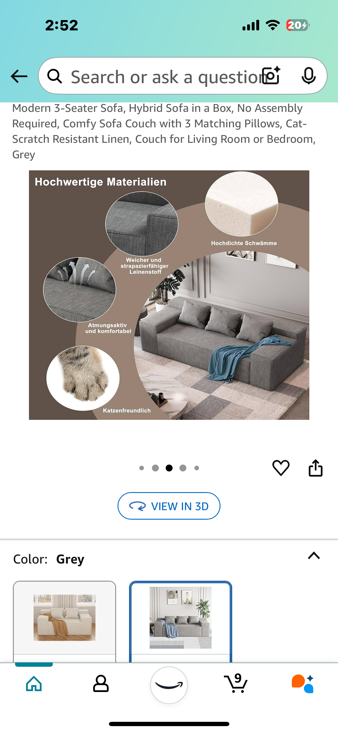 New - Modern Couch Grey 84”x24”x34” (L822)