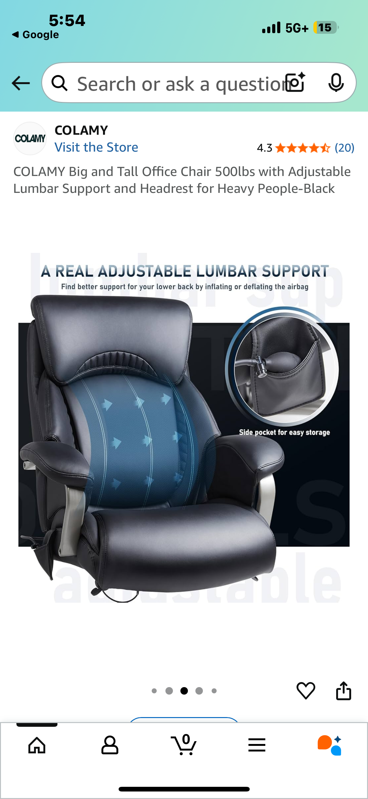 COLAMY Big and Tall Office Chair, 500lbs Capacity with Adjustable Lumbar Support and Headrest, Black (O447)