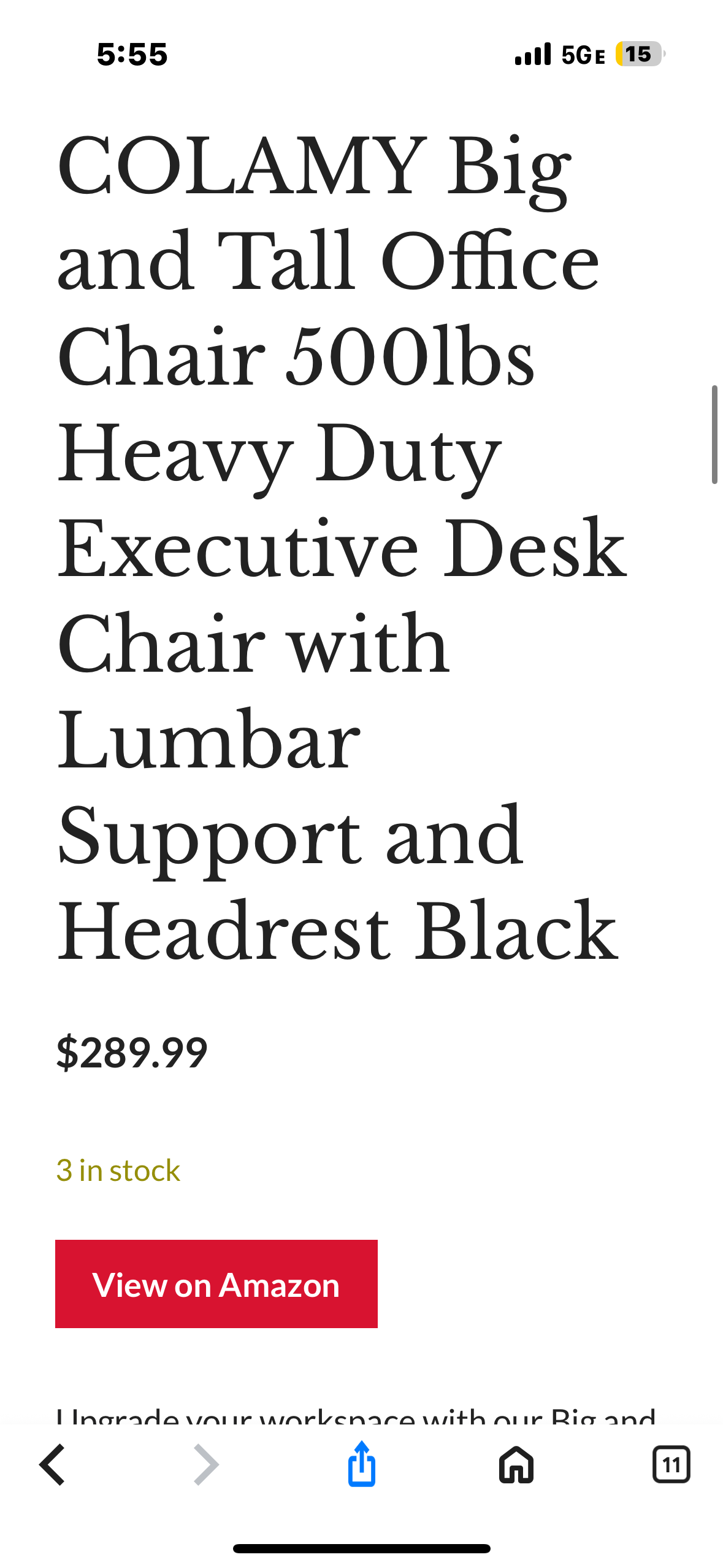 COLAMY Big and Tall Office Chair, 500lbs Capacity with Adjustable Lumbar Support and Headrest, Black (O447)