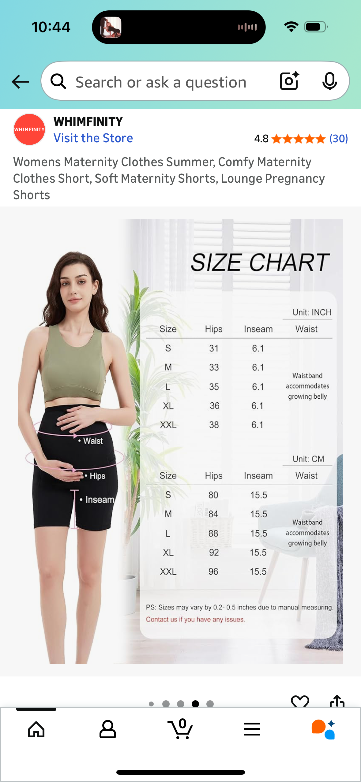 Maternity Shorts, 6” Black (Size Medium)